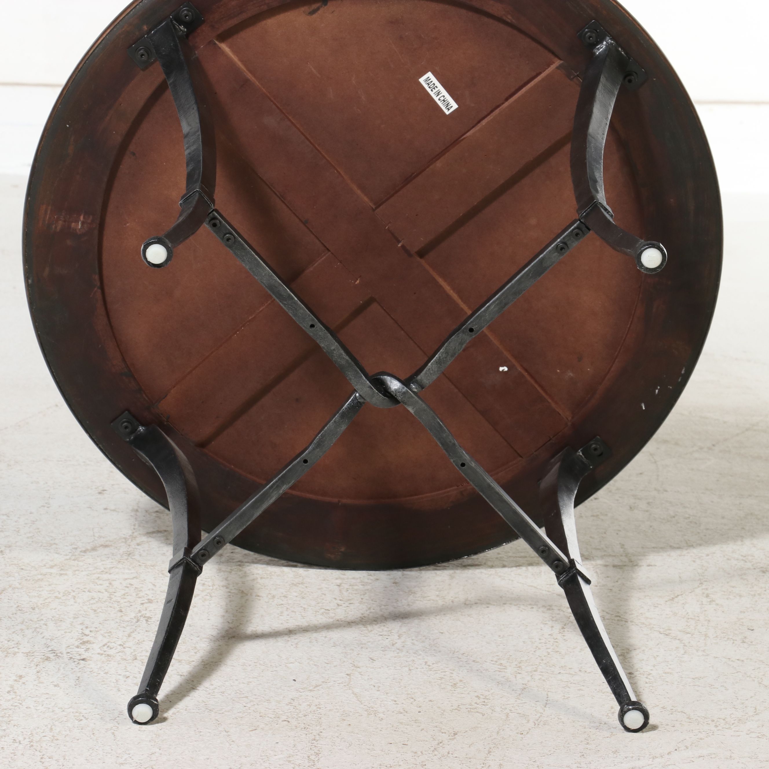 Pair of Industrial Style Hammered Metal and Wrought Iron Tables, 21st Century