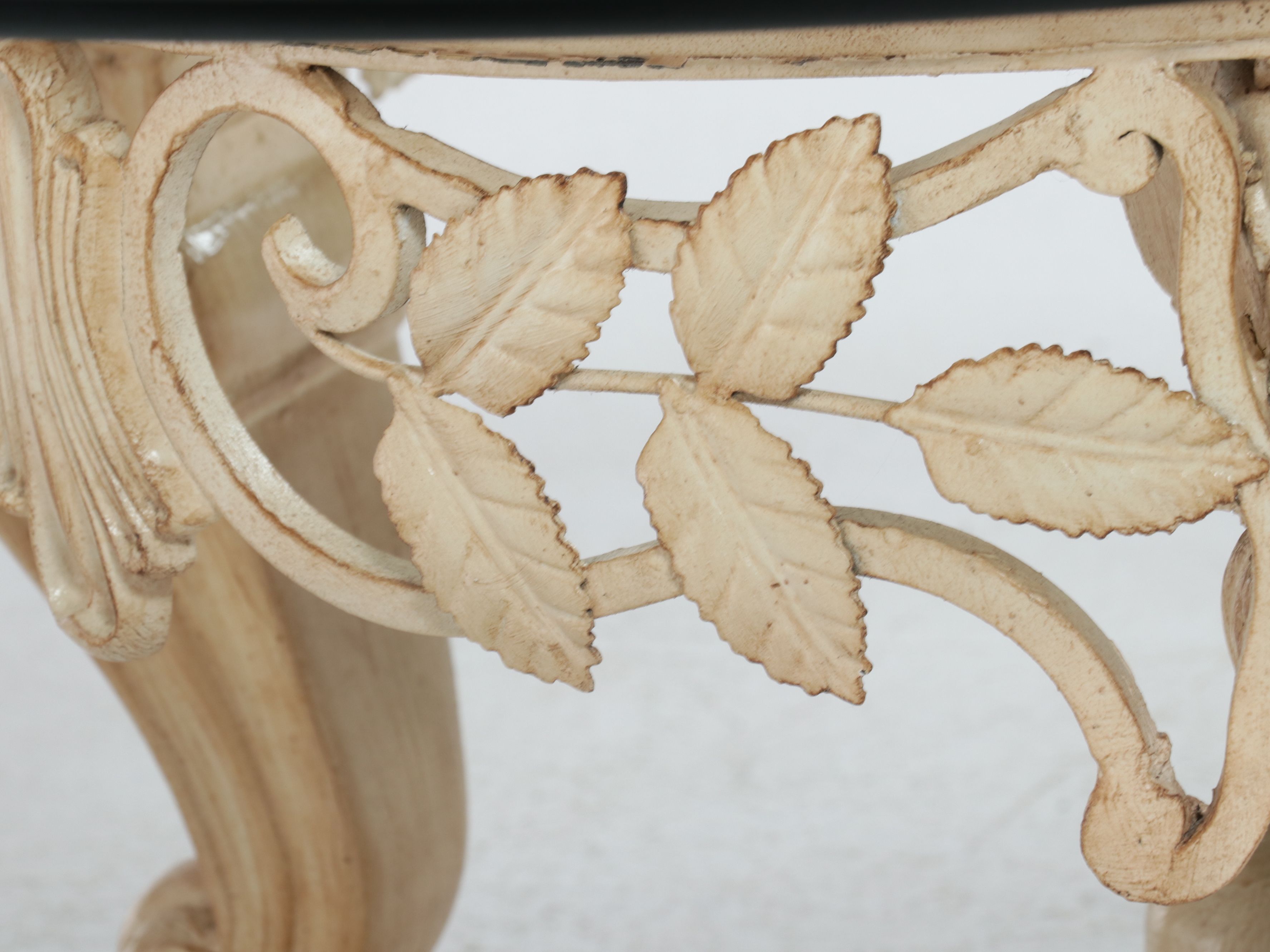 Neoclassical Style Circular Coffee Table with Stone Ring and Glass Top