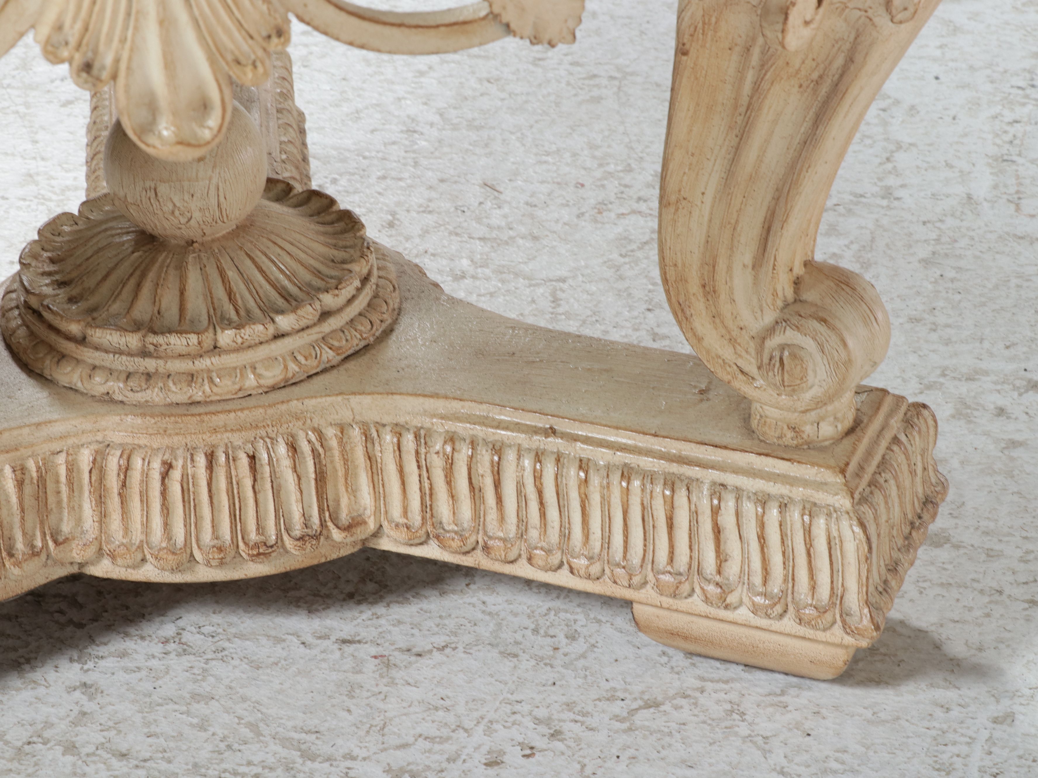 Neoclassical Style Circular Coffee Table with Stone Ring and Glass Top