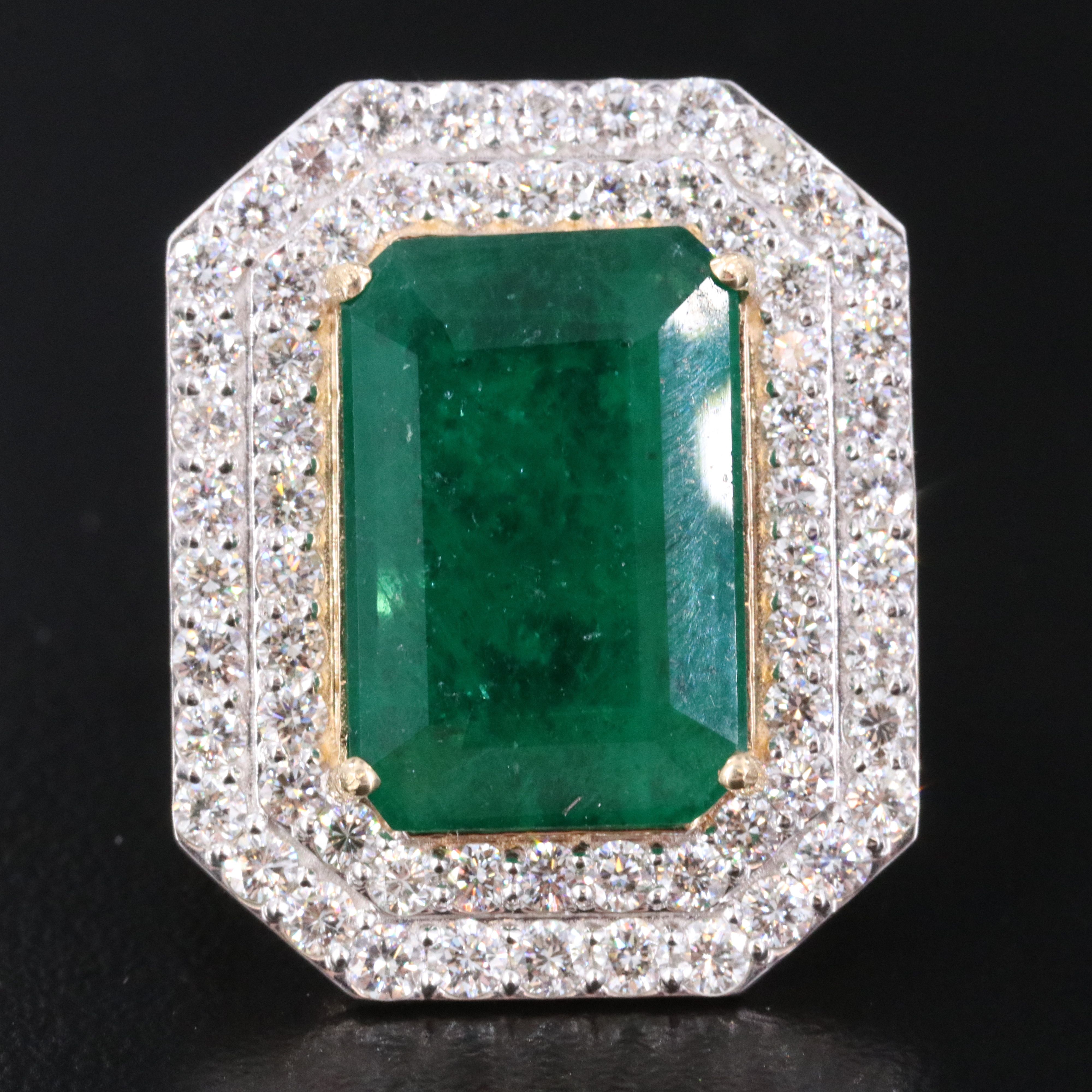 14K 7.38 CTW Emerald Ring with 1.91 CTW Diamond Halo
