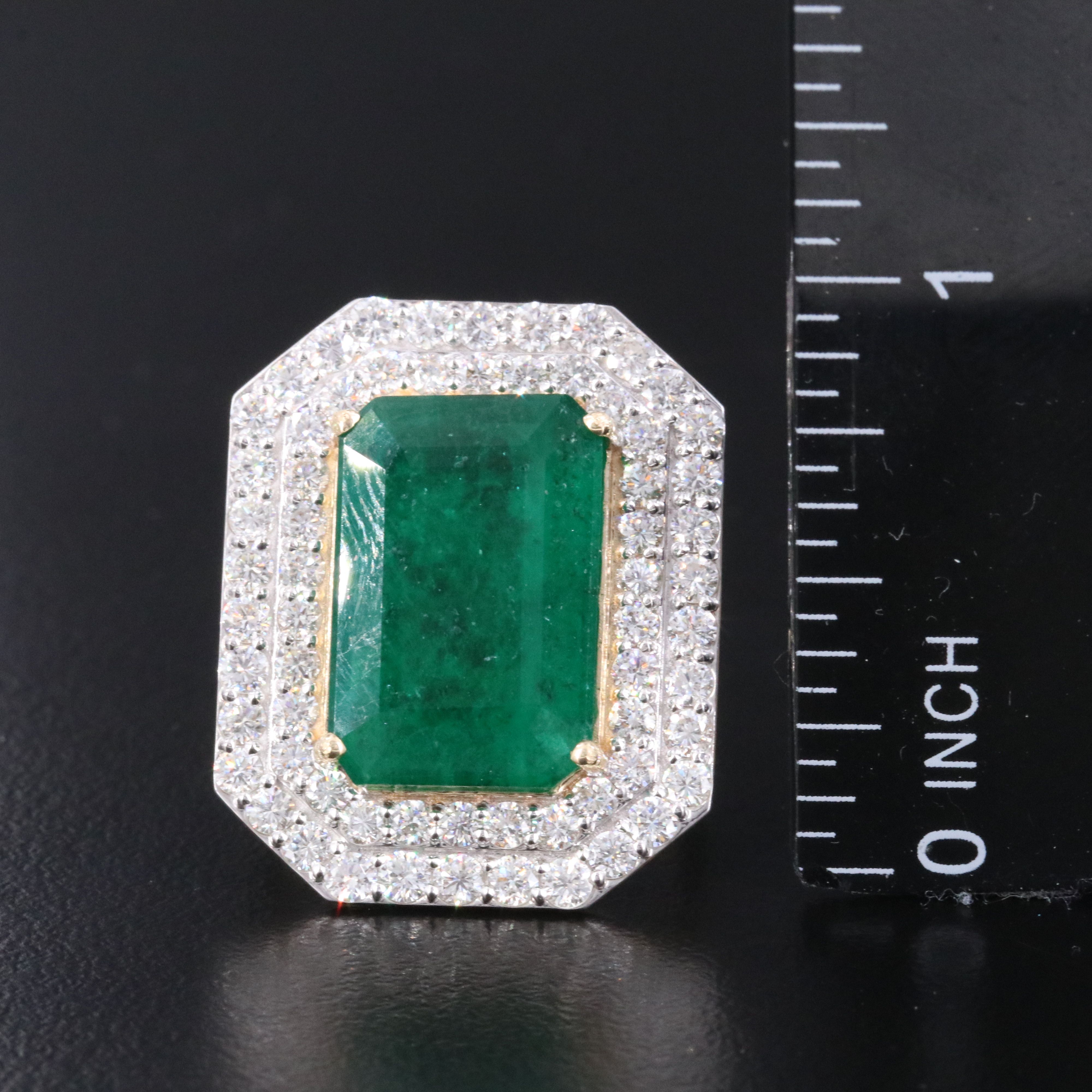 14K 7.38 CTW Emerald Ring with 1.91 CTW Diamond Halo