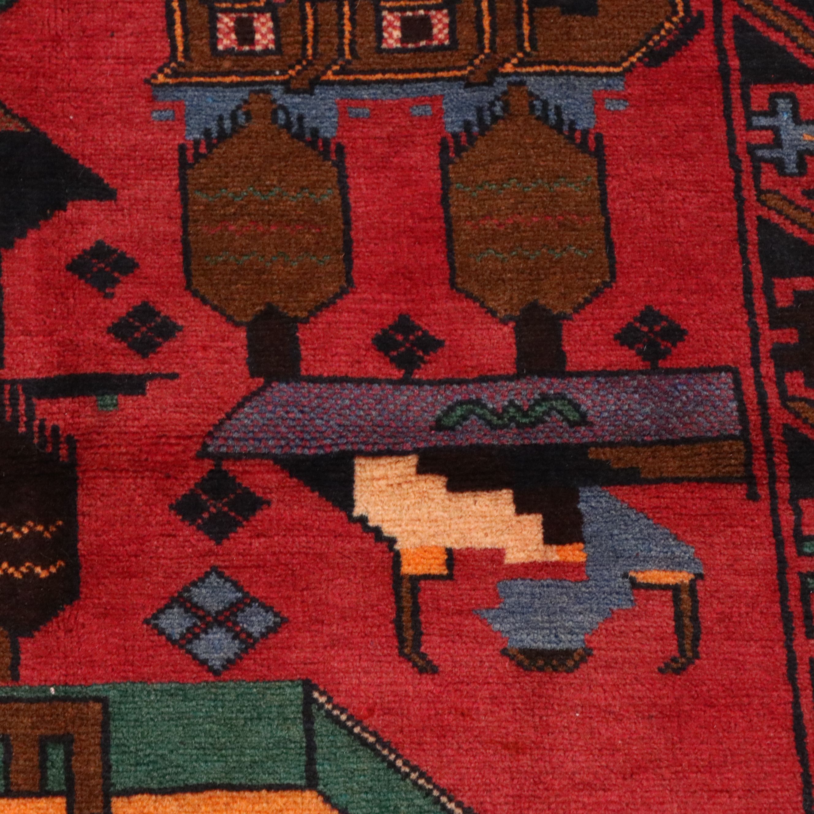 2'10 x 4'7 Hand-Knotted Afghan Pictorial War Accent Rug