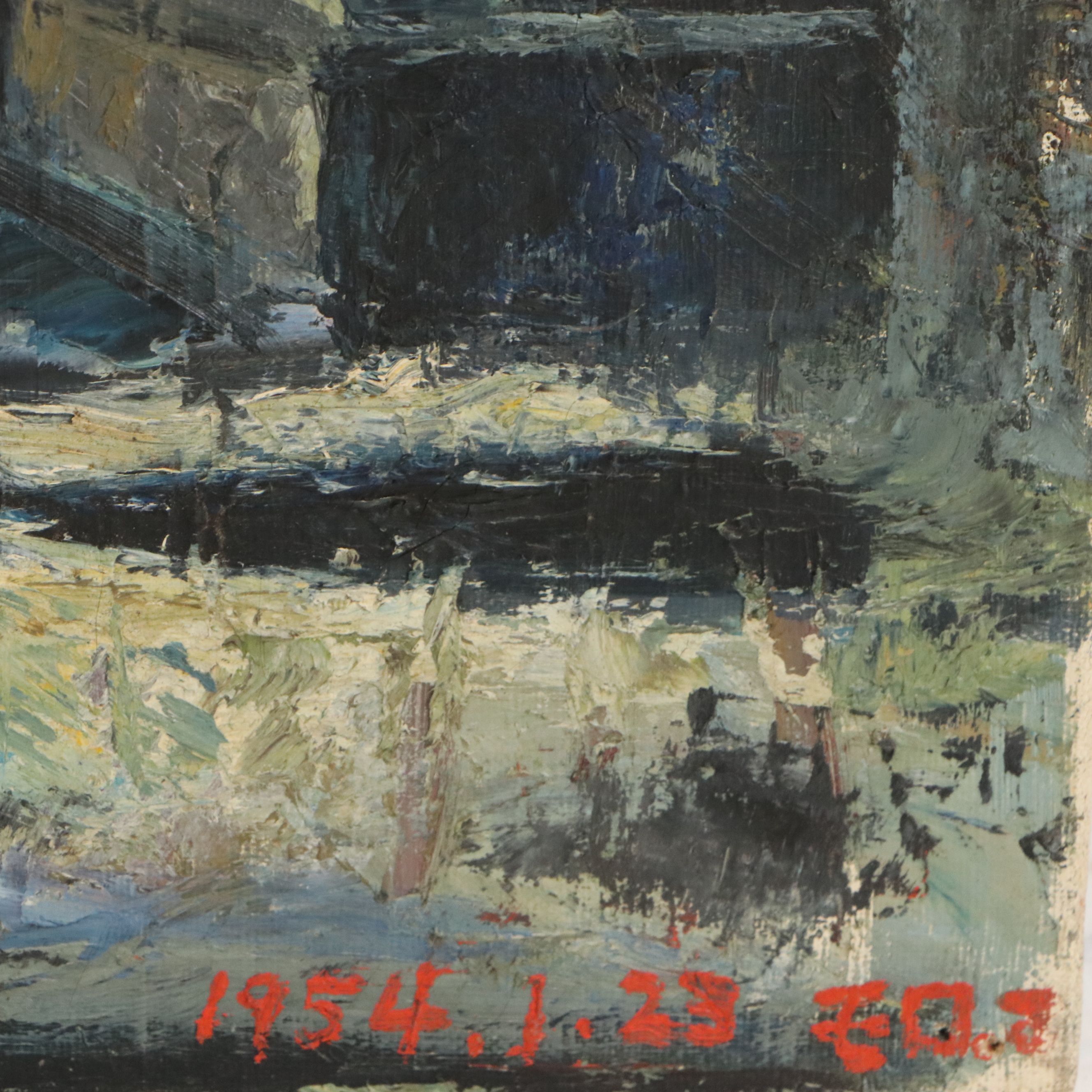 Two Oil Paintings of Building Exteriors, Circa 1954