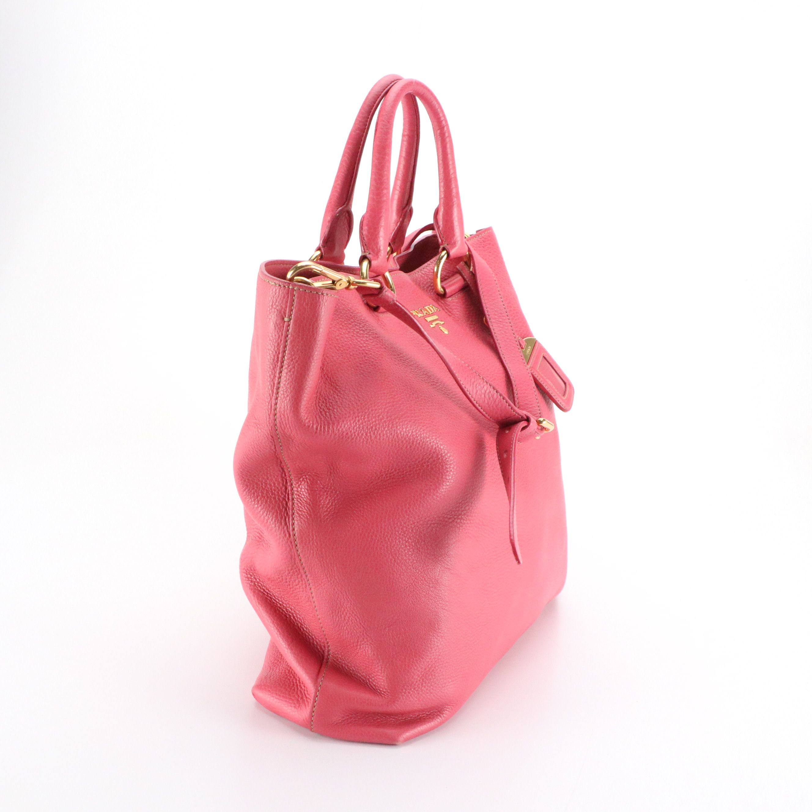 Prada Top Handle Two-Way Tote Bag in Pink Vitello Daino Leather