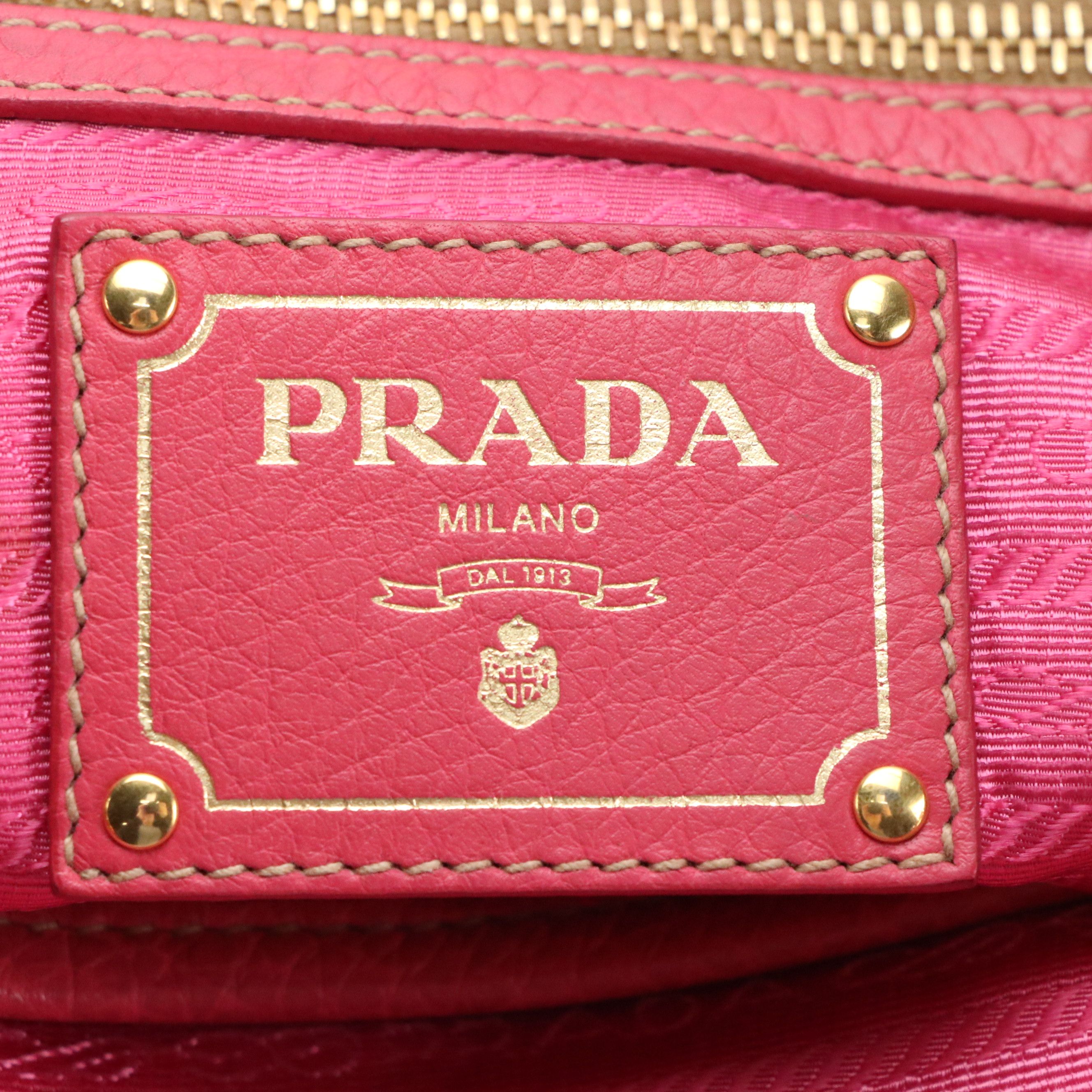 Prada Top Handle Two-Way Tote Bag in Pink Vitello Daino Leather