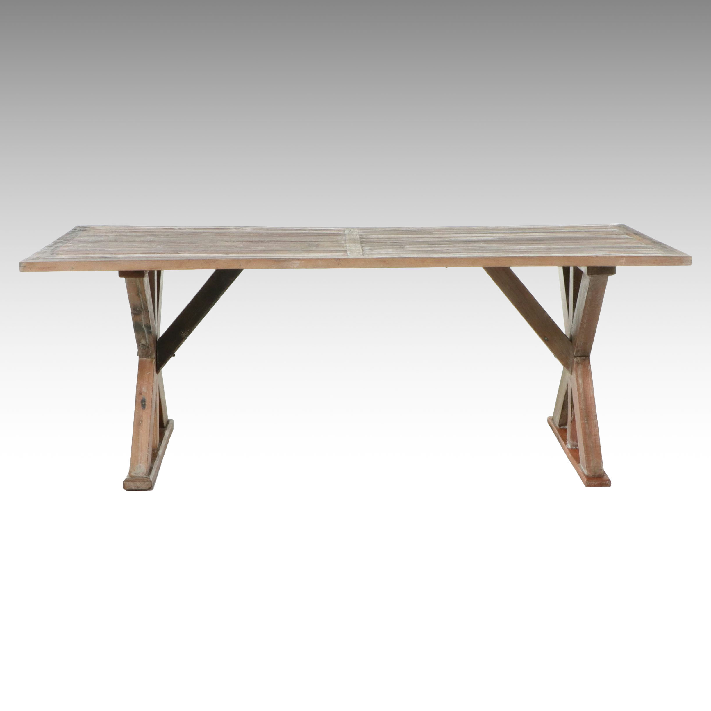 French Provincial Style Wooden Trestle Dining Table, 21st Century