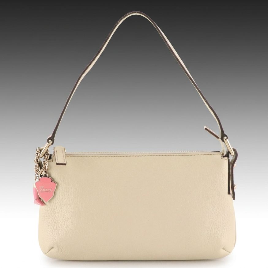 Gucci Pochette Bag in Ivory Leather with Pink Charms