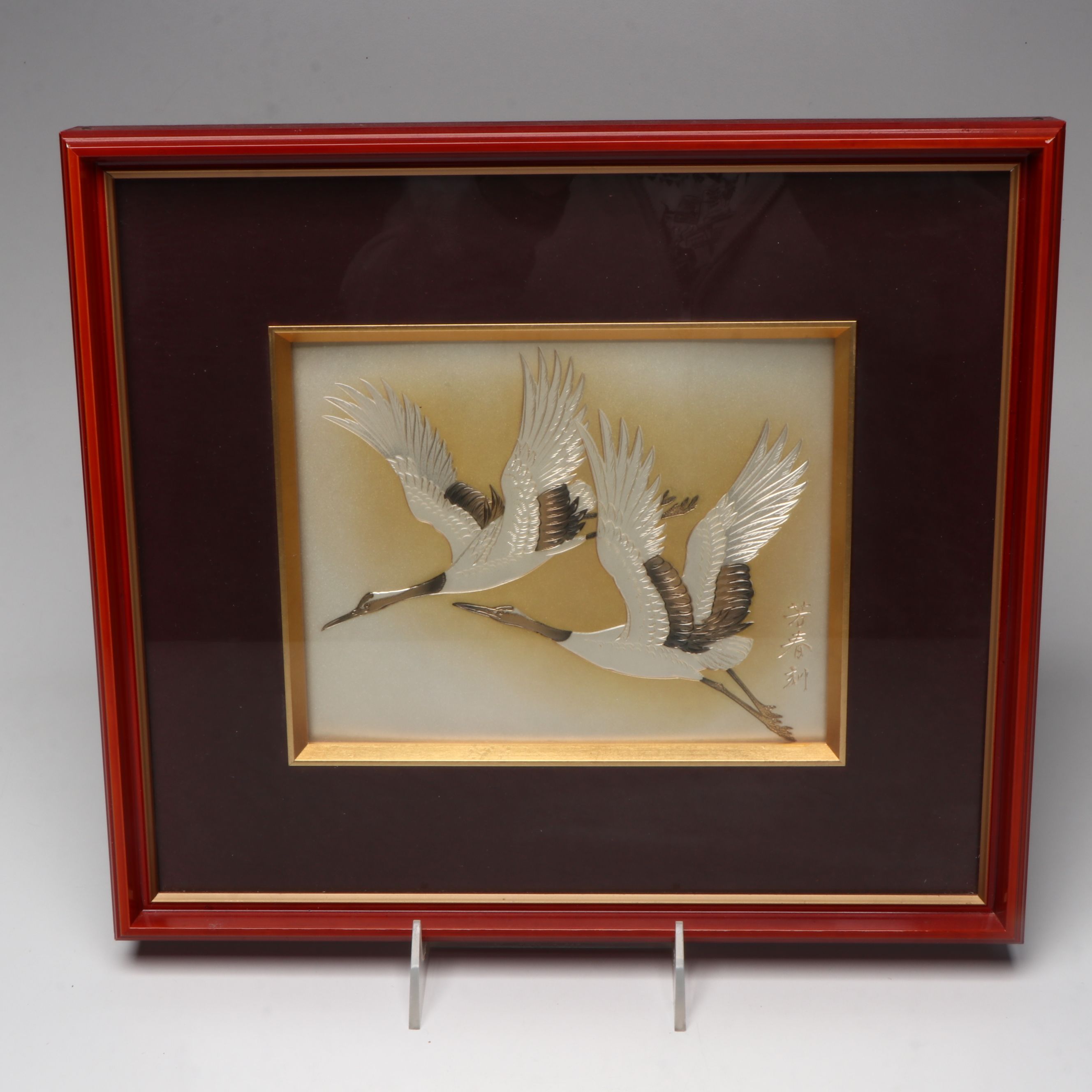 Taiwanese Anping Sword Lion with Japanese Lacquerware and Chokin Cranes