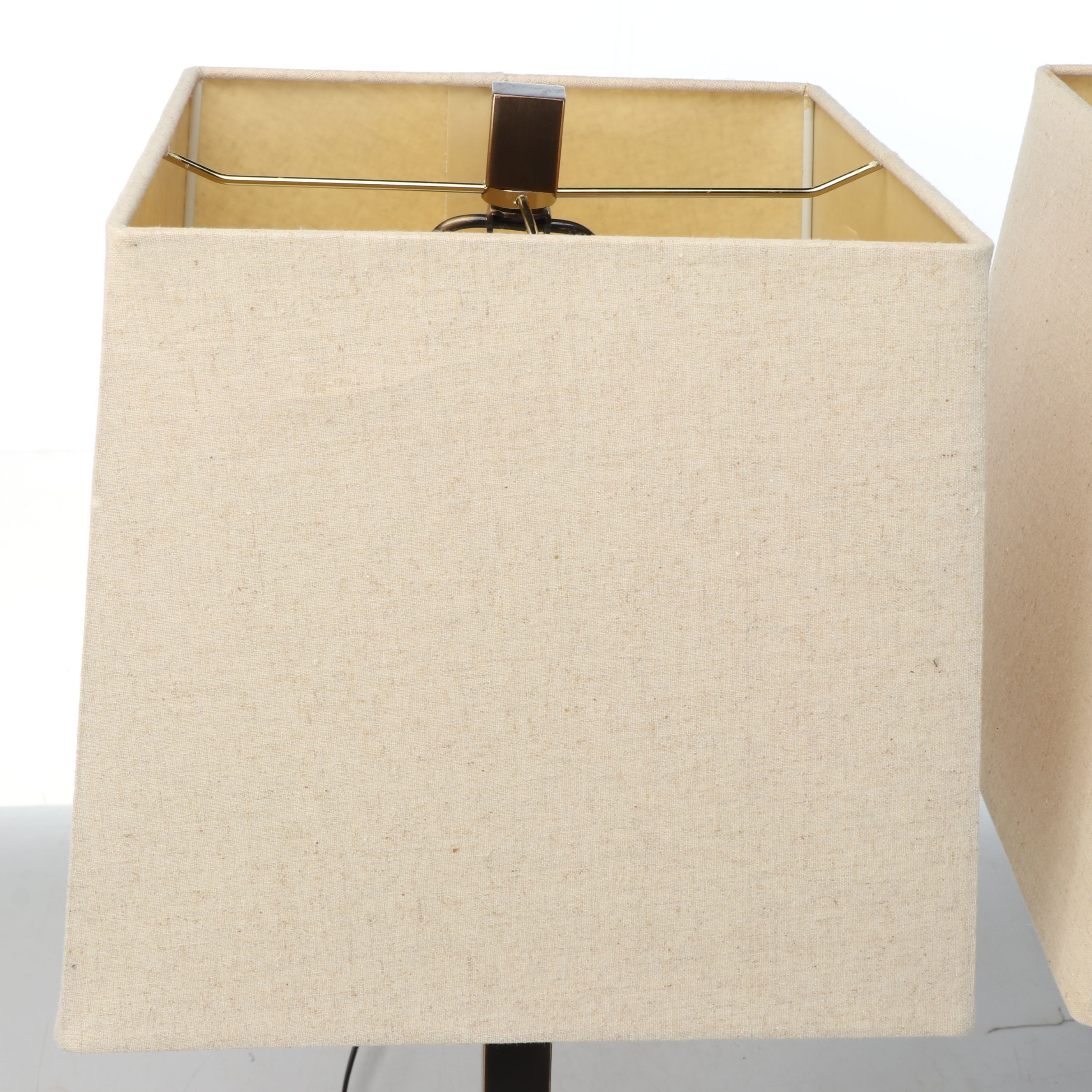 Havertys Oil Rubbed Bronze Skinny Pillar Table Lamps with Slubbed Cotton Shades