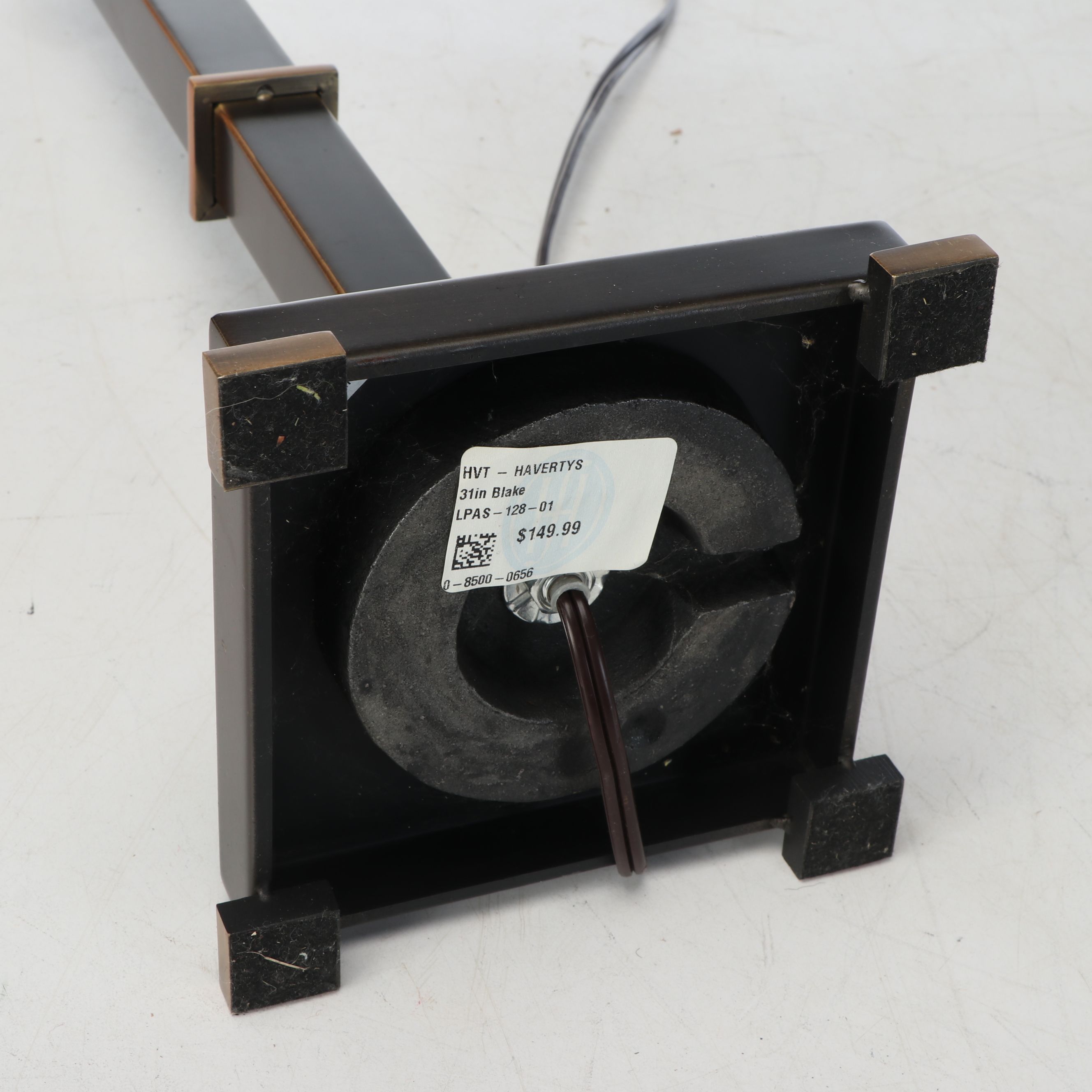 Havertys Oil Rubbed Bronze Skinny Pillar Table Lamps with Slubbed Cotton Shades