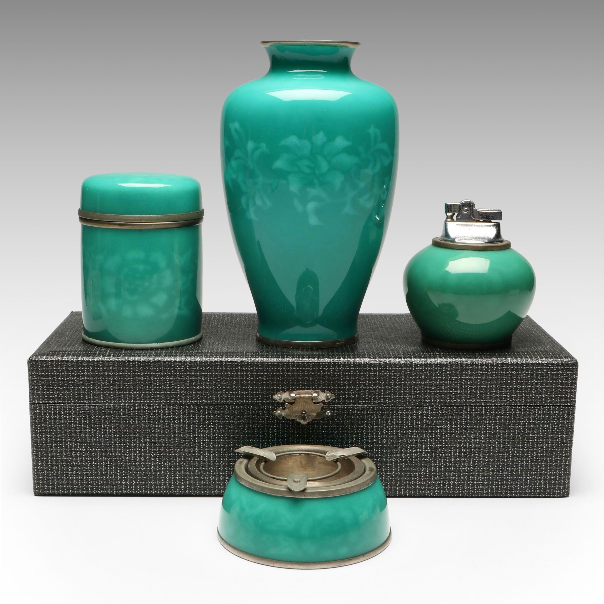 NHK Enameled Metal Vase and Smoking Kit