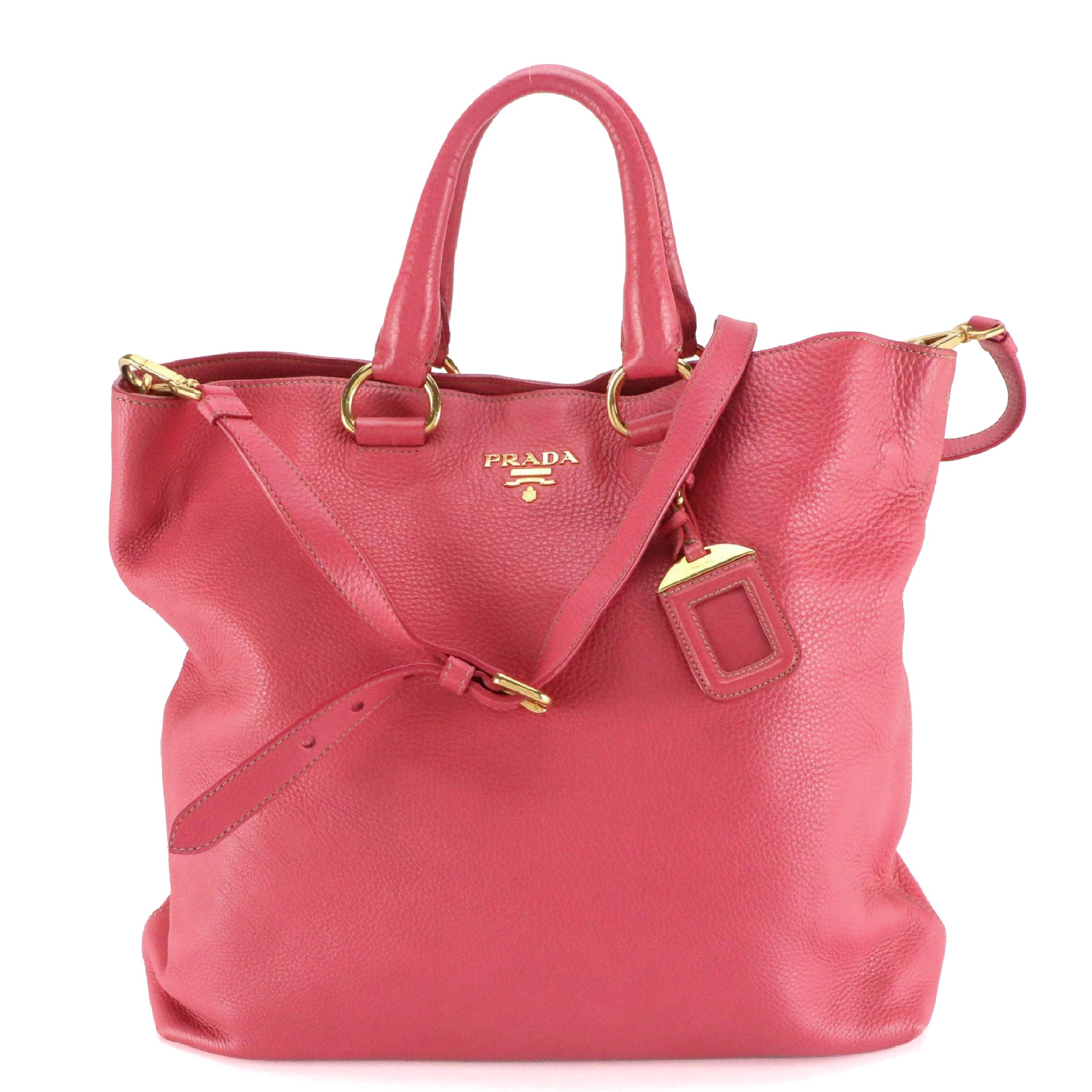 Prada Top Handle Two-Way Tote Bag in Pink Vitello Daino Leather