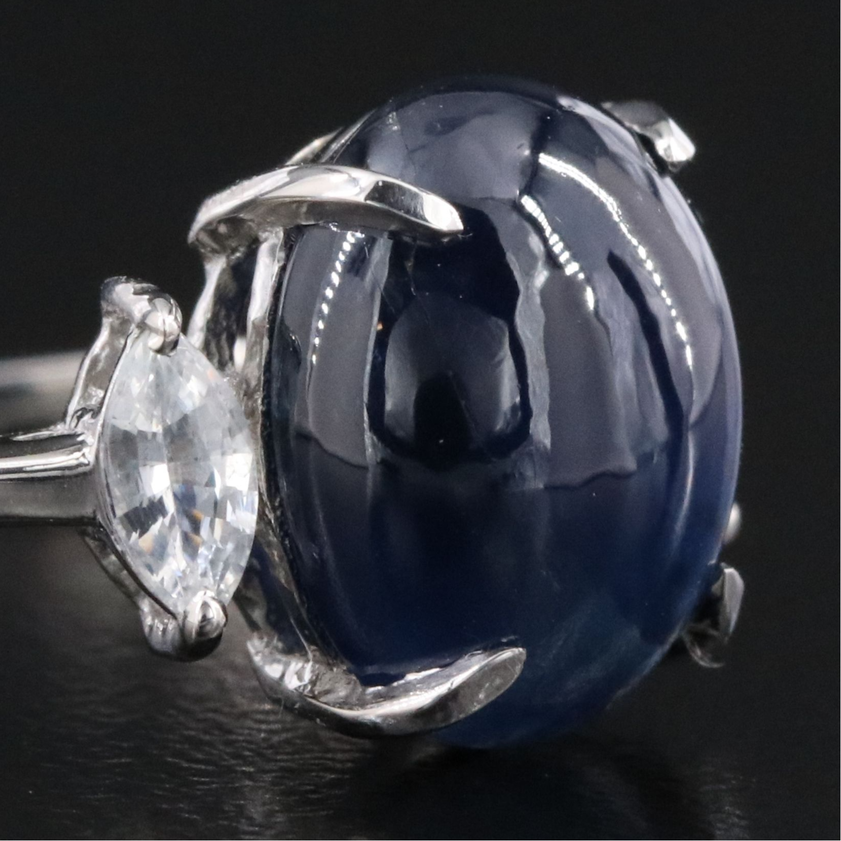 Platinum 5.24 CT Sapphire and White Sapphire Ring