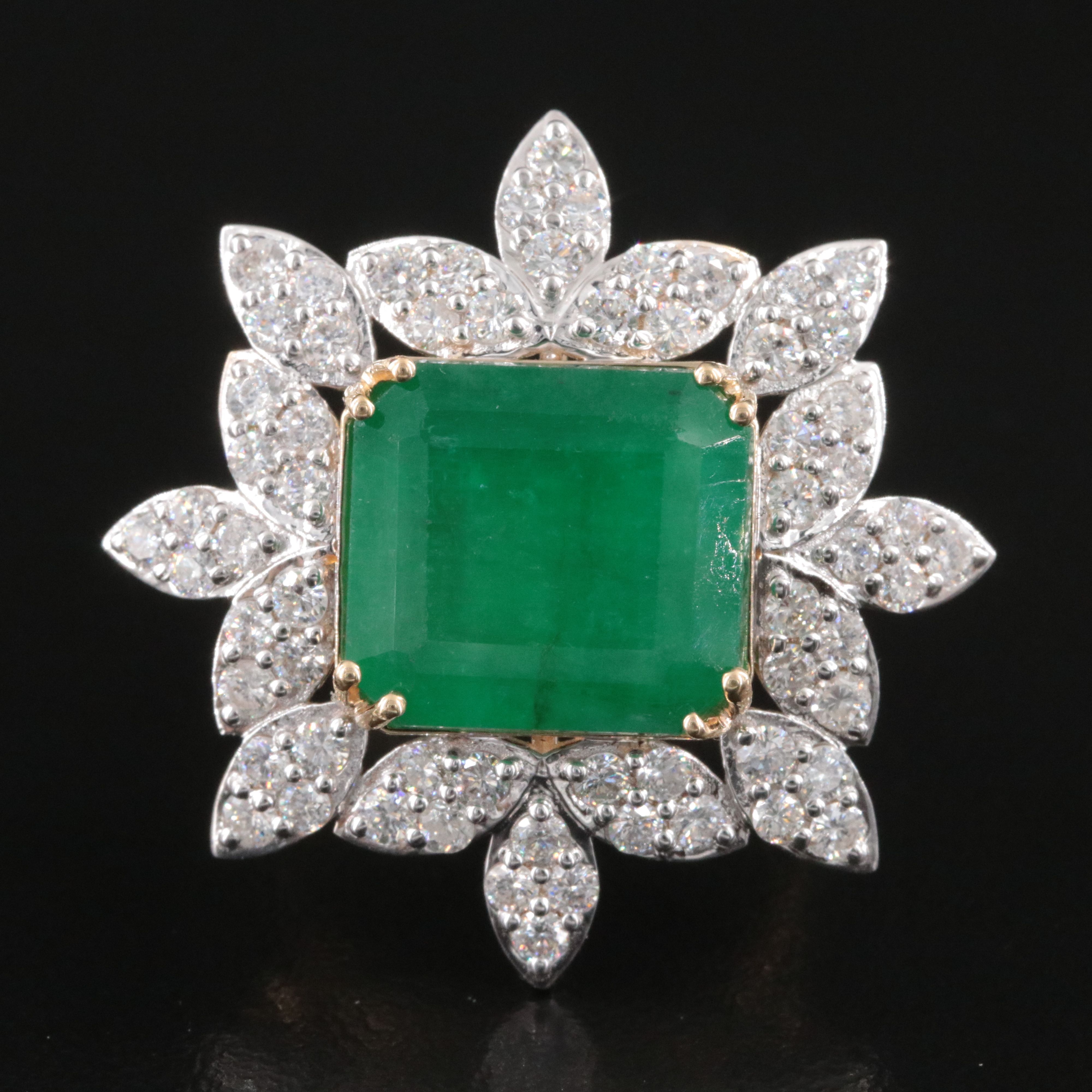 14K 11.73 CT Emerald and 1.90 CTW Diamond Ring
