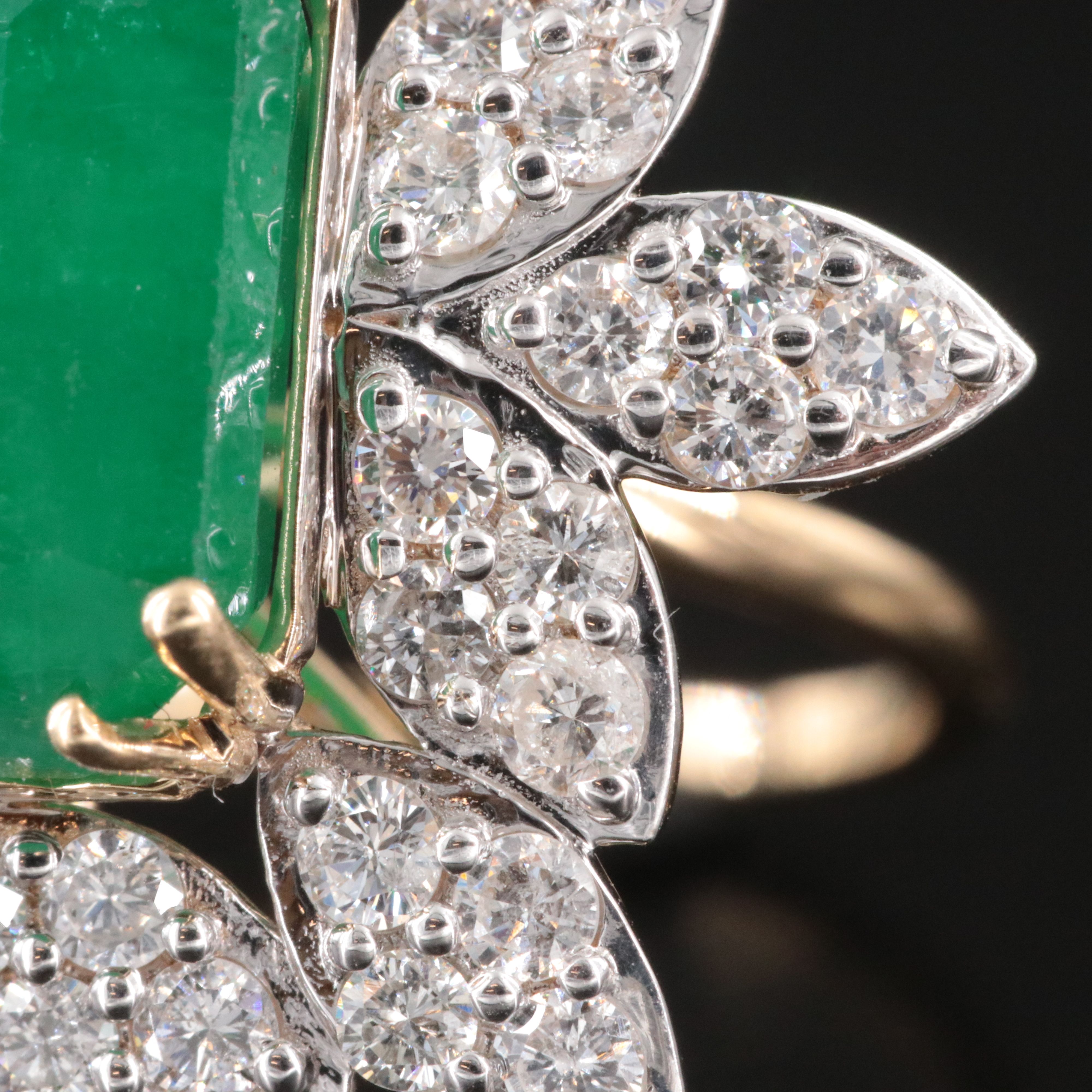 14K 11.73 CT Emerald and 1.90 CTW Diamond Ring