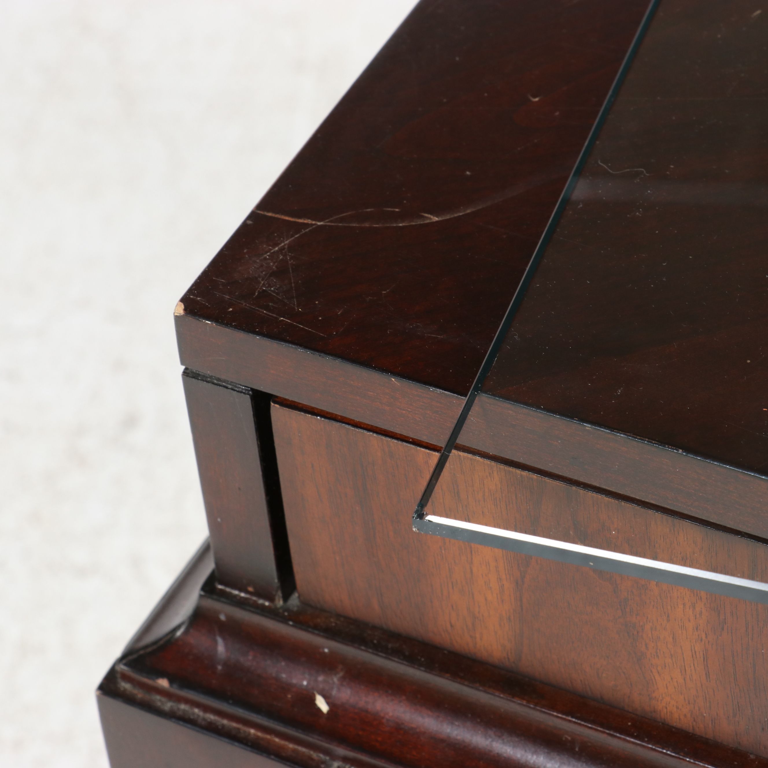 Modern Regency Style Mahogany Single-Drawer Side Table with Brass Sabots
