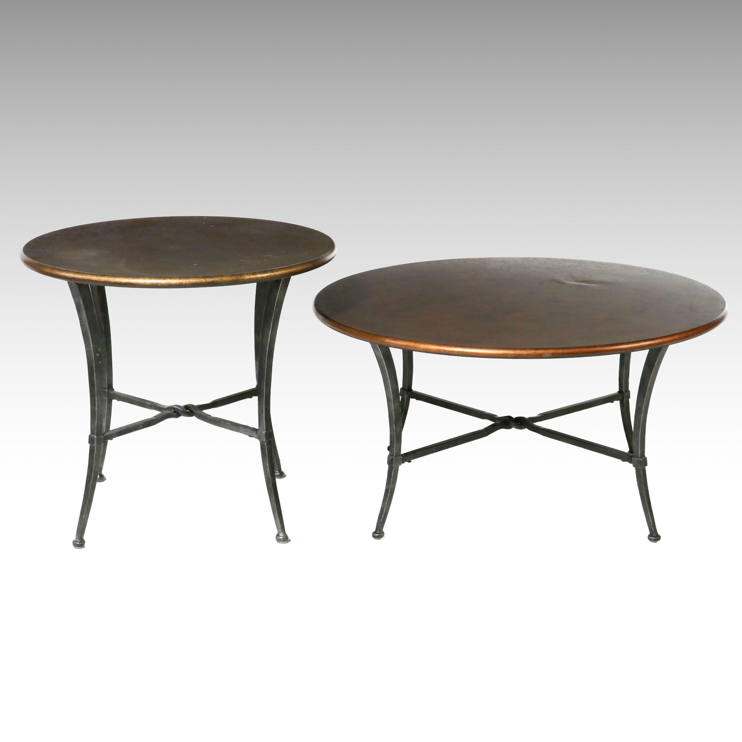 Pair of Industrial Style Hammered Metal and Wrought Iron Tables, 21st Century