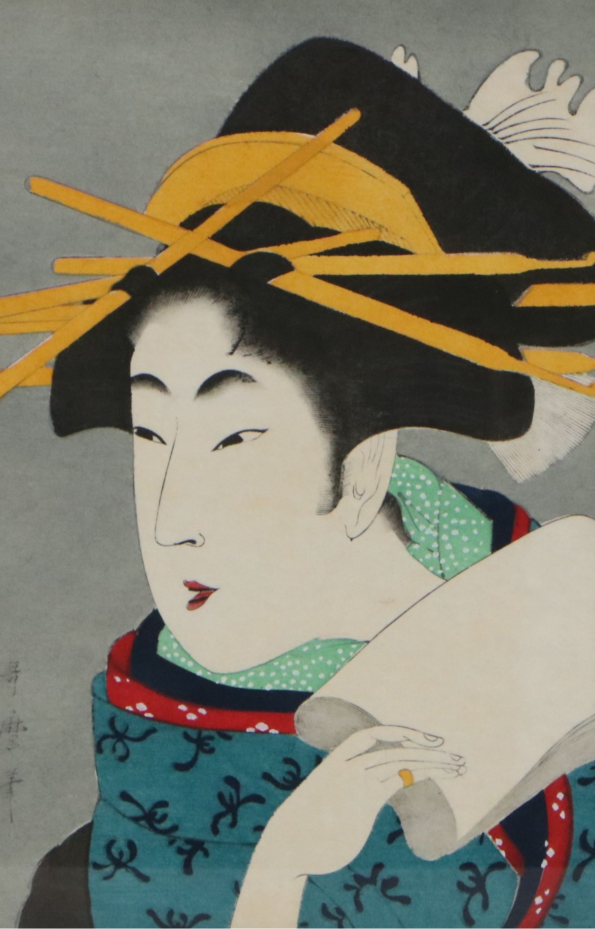 After Kitagawa Utamaro Ukiyo-e Woodblock Portrait of Woman