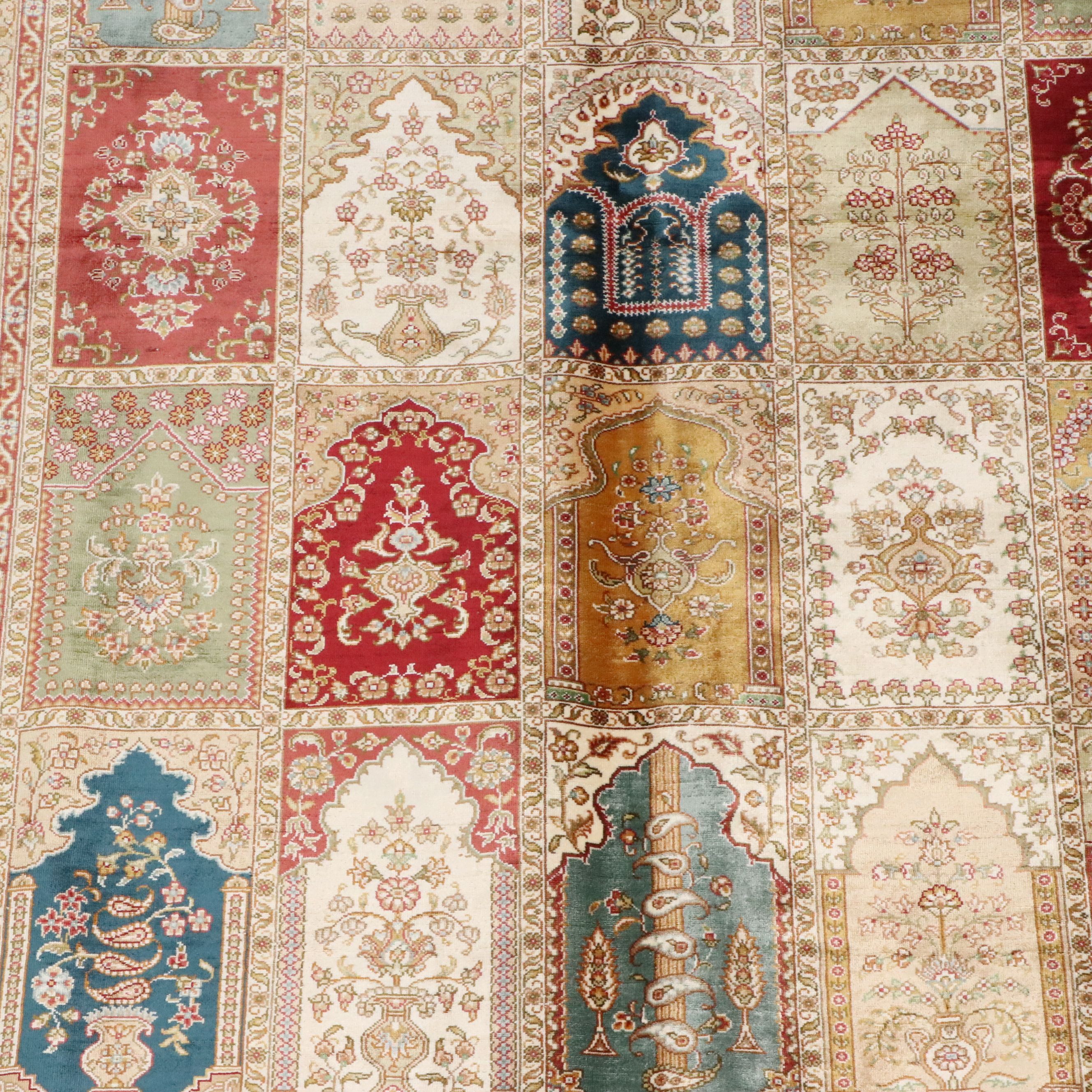 5'7 x 8'9 Hand-Knotted Indo-Kashmir Style "Four Seasons" Silk Area Rug