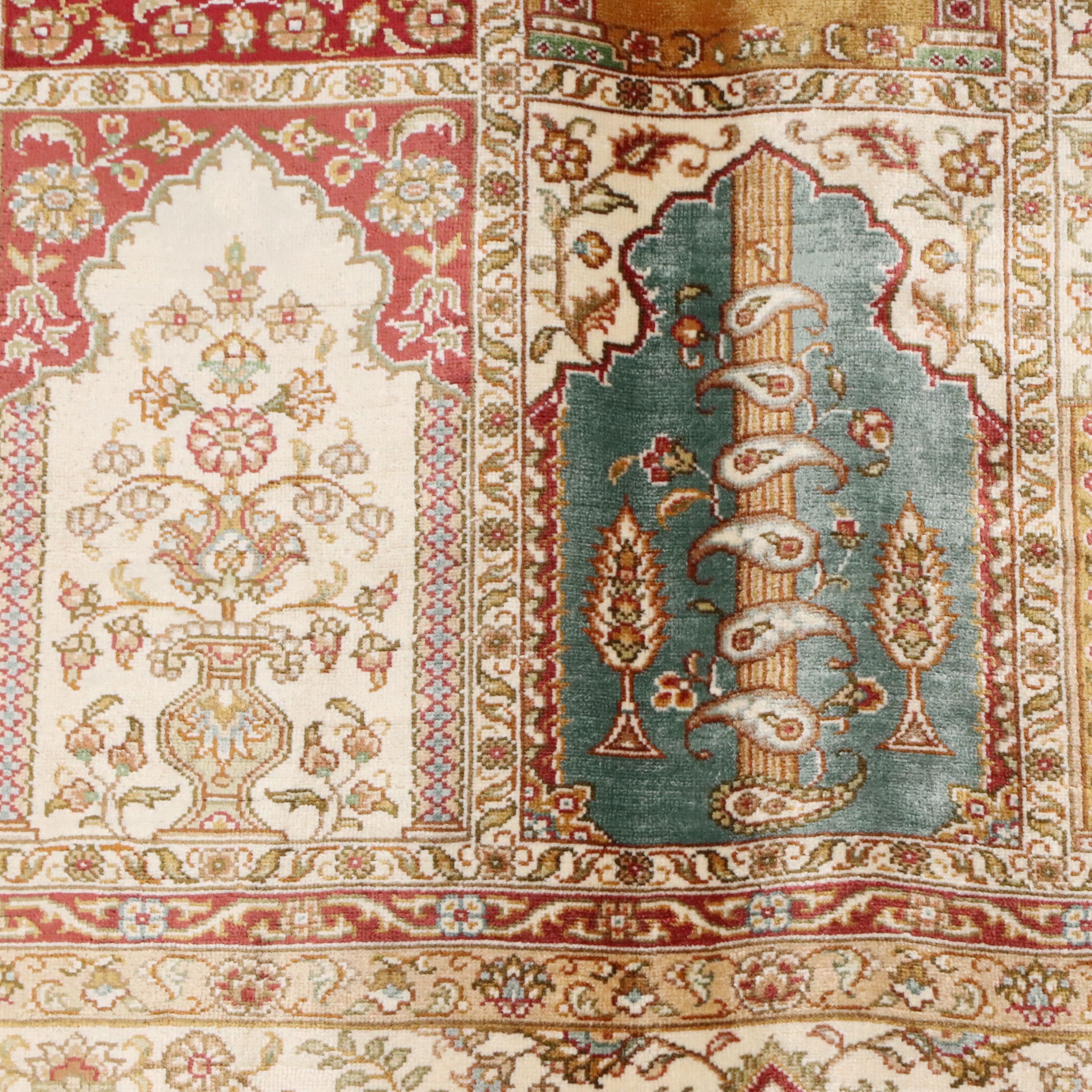 5'7 x 8'9 Hand-Knotted Indo-Kashmir Style "Four Seasons" Silk Area Rug