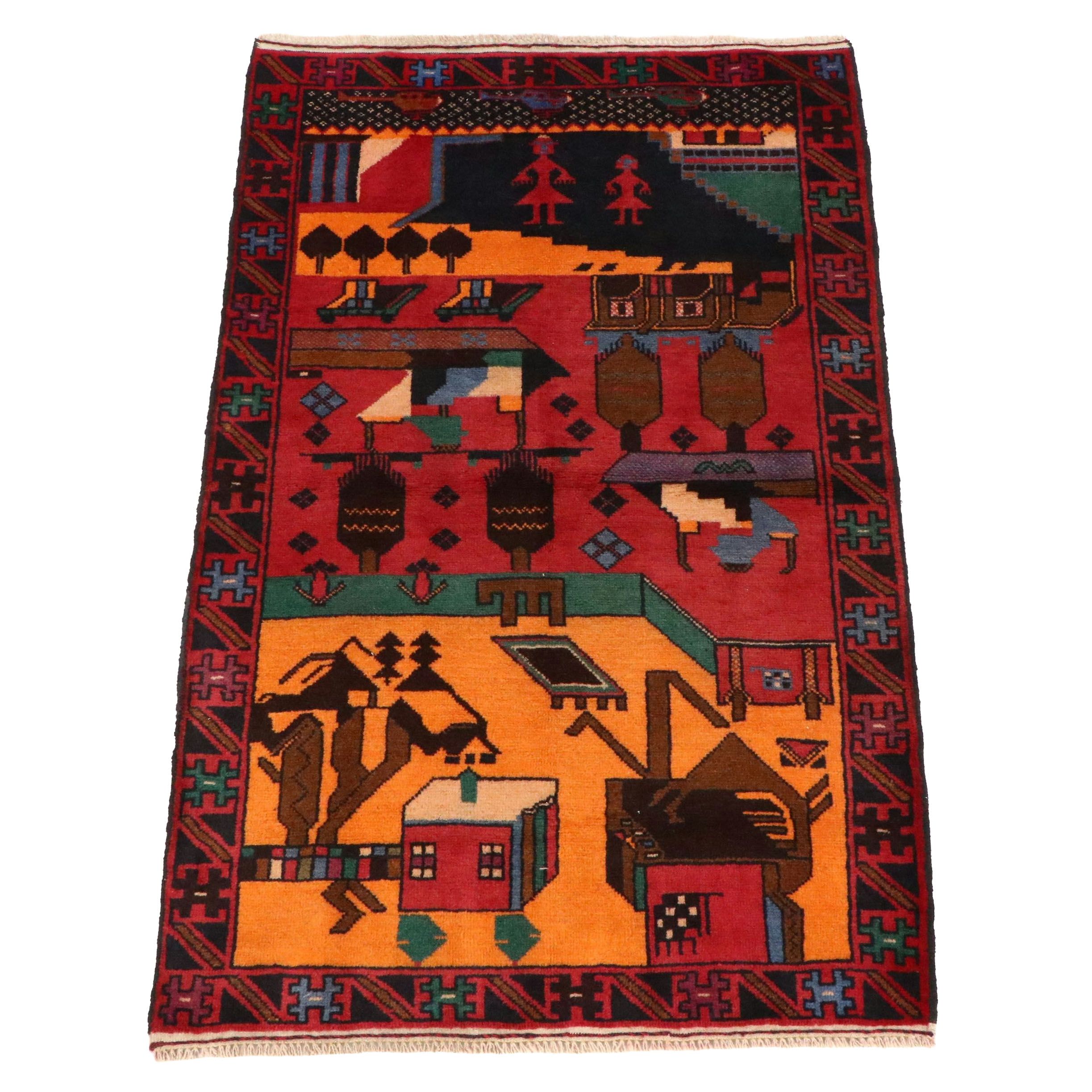 2'10 x 4'7 Hand-Knotted Afghan Pictorial War Accent Rug