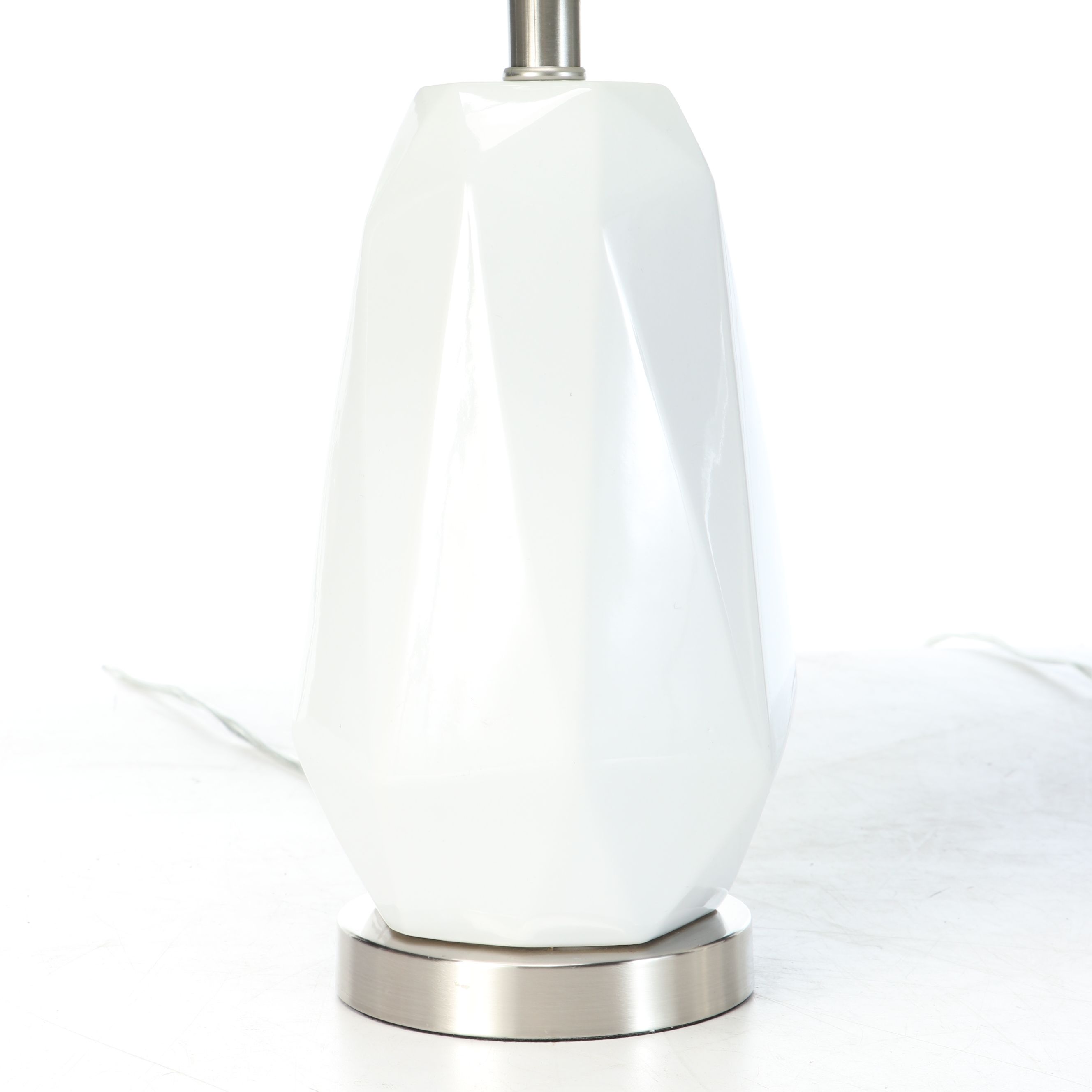 White Geometric Ceramic Table Lamps with Black Cotton Shades