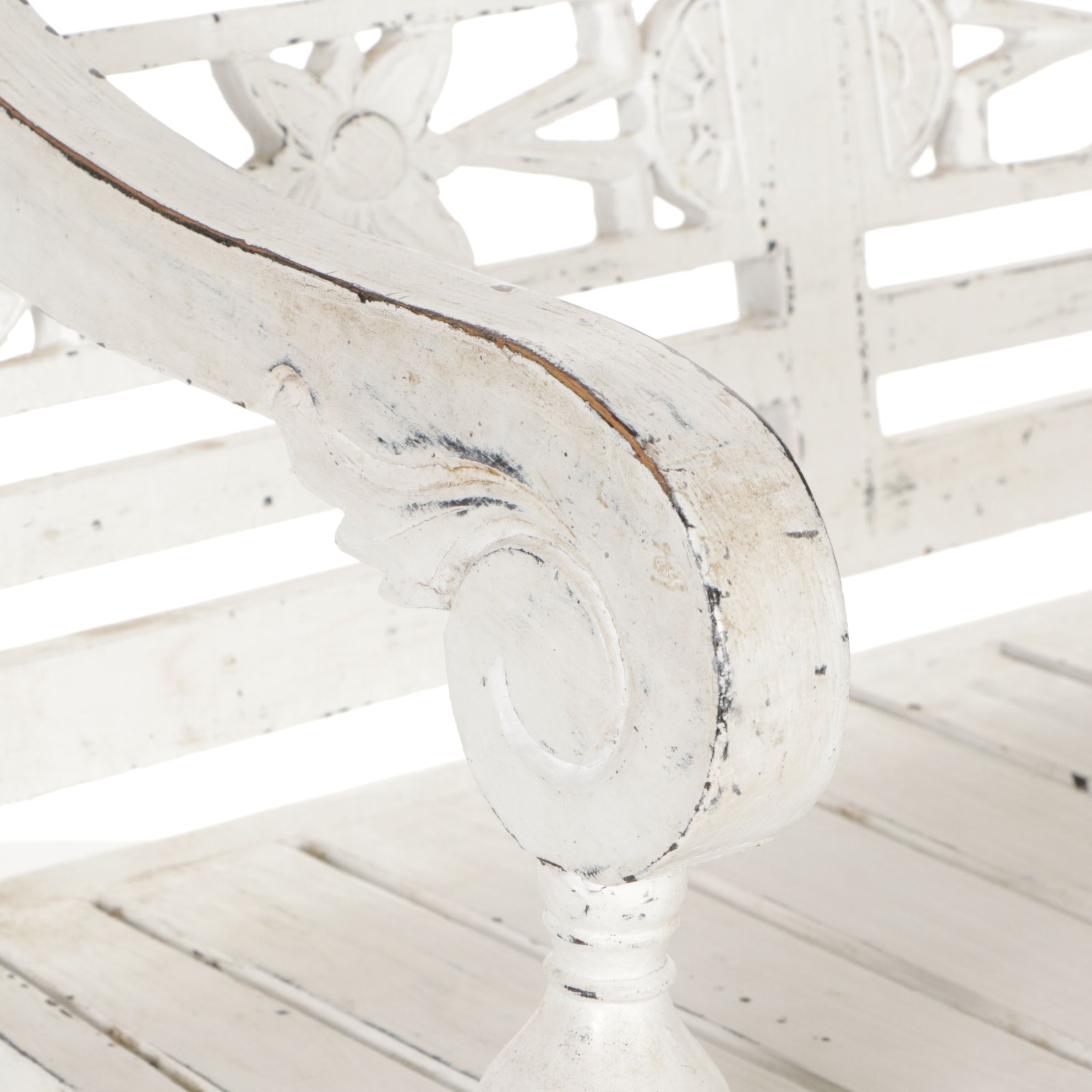 White Miniature Farmhouse Bench with Flower Cut-Out Motif