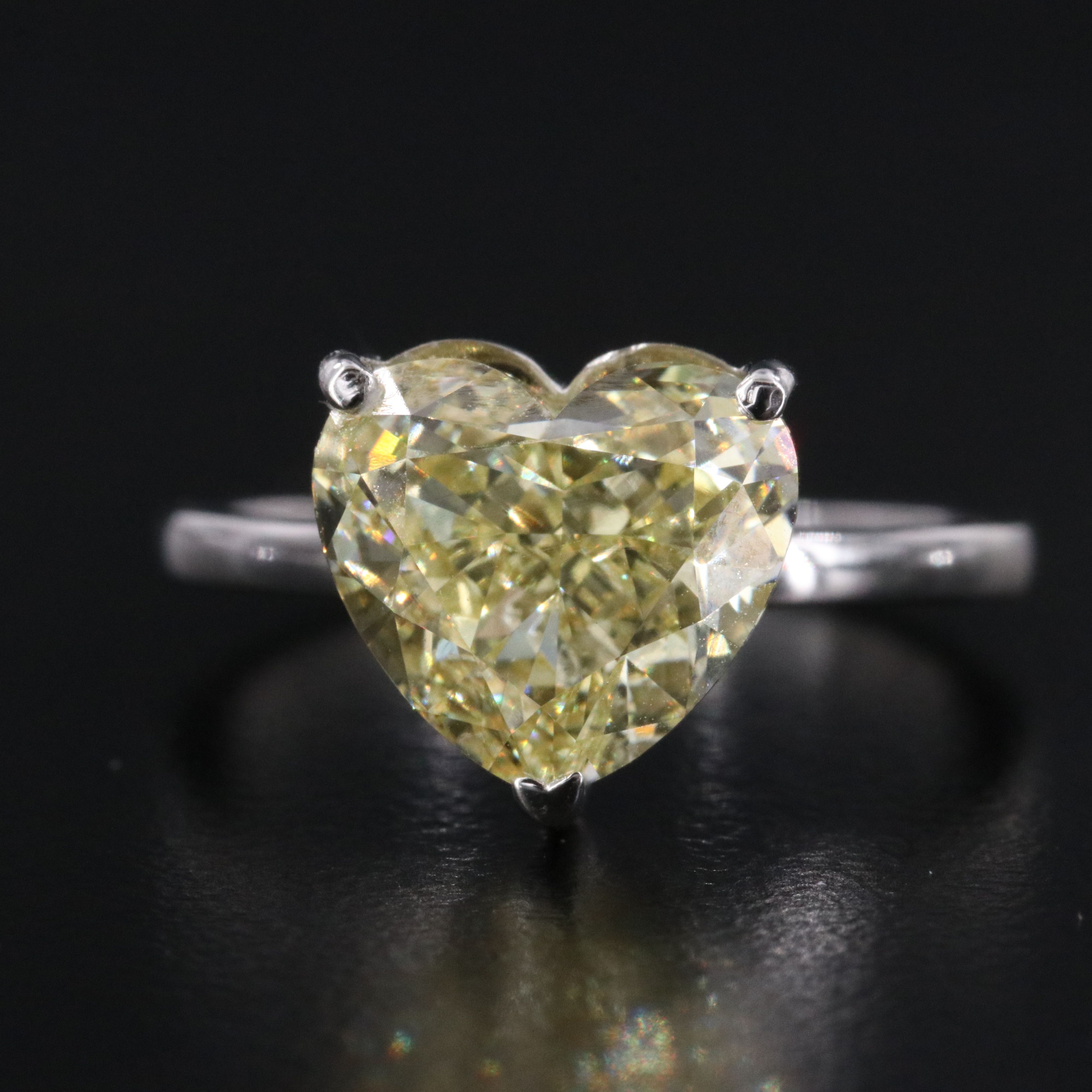 Platinum 4.03 CT Lab Grown Fancy Yellow Diamond Ring with IGI Report