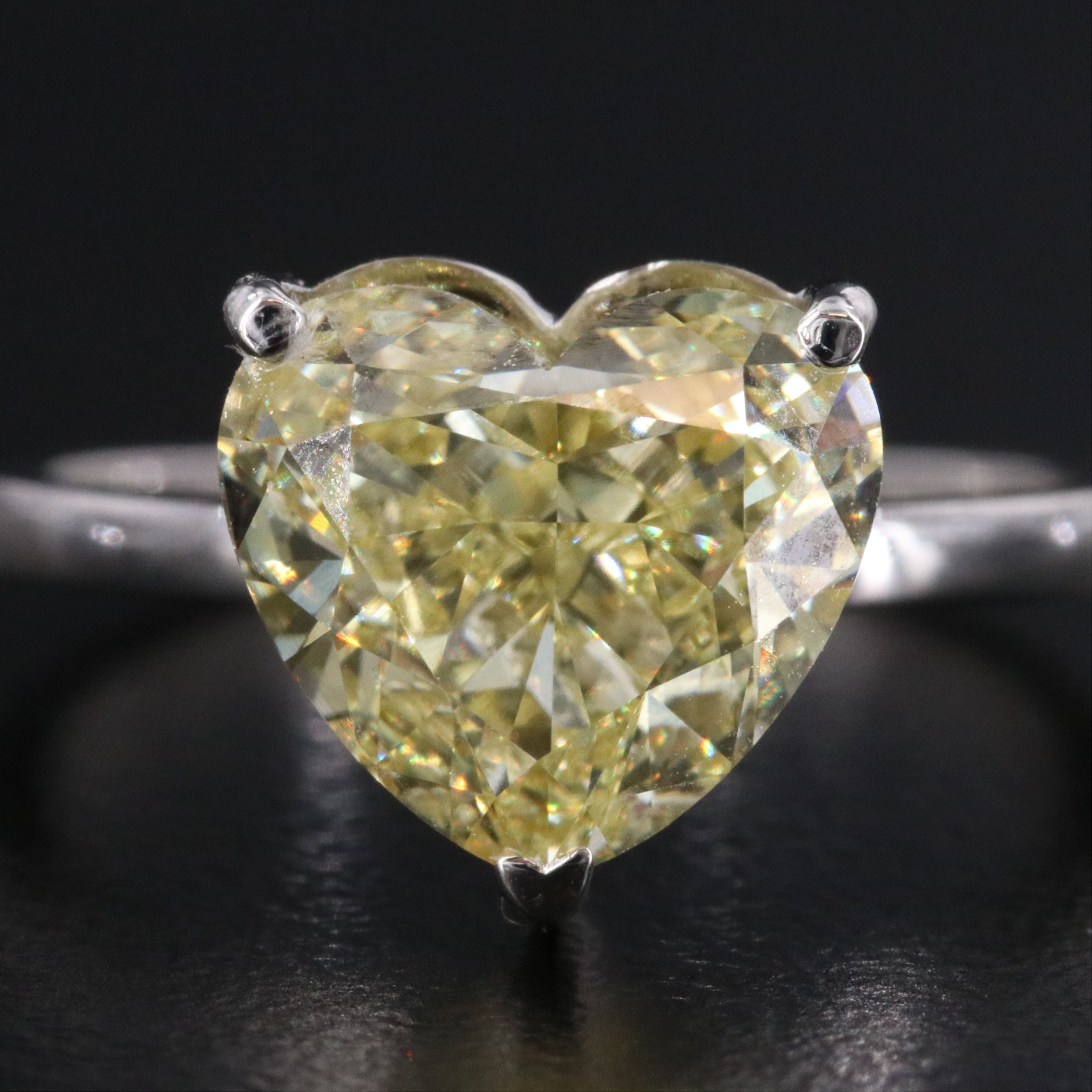 Platinum 4.03 CT Lab Grown Fancy Yellow Diamond Ring with IGI Report