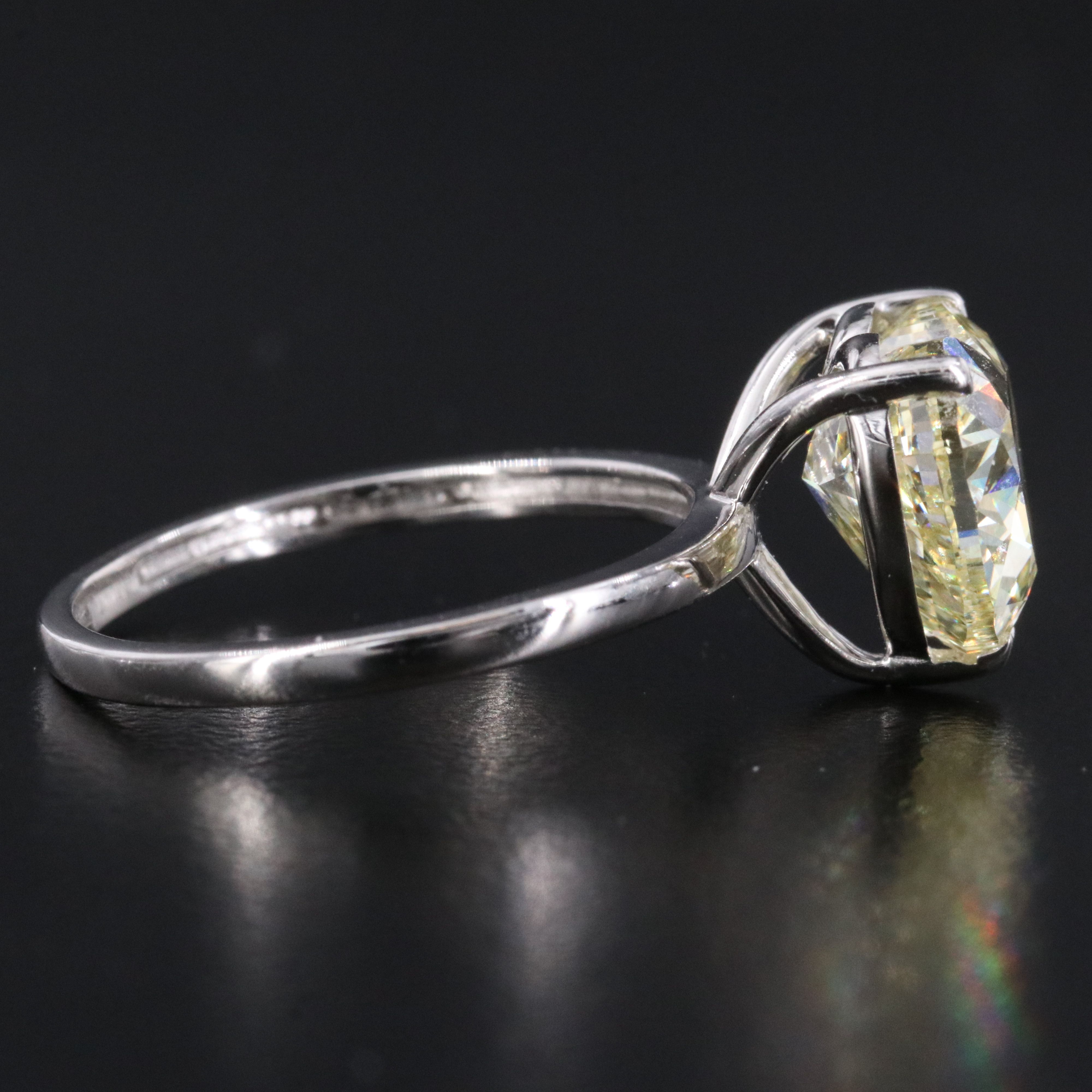 Platinum 4.03 CT Lab Grown Fancy Yellow Diamond Ring with IGI Report