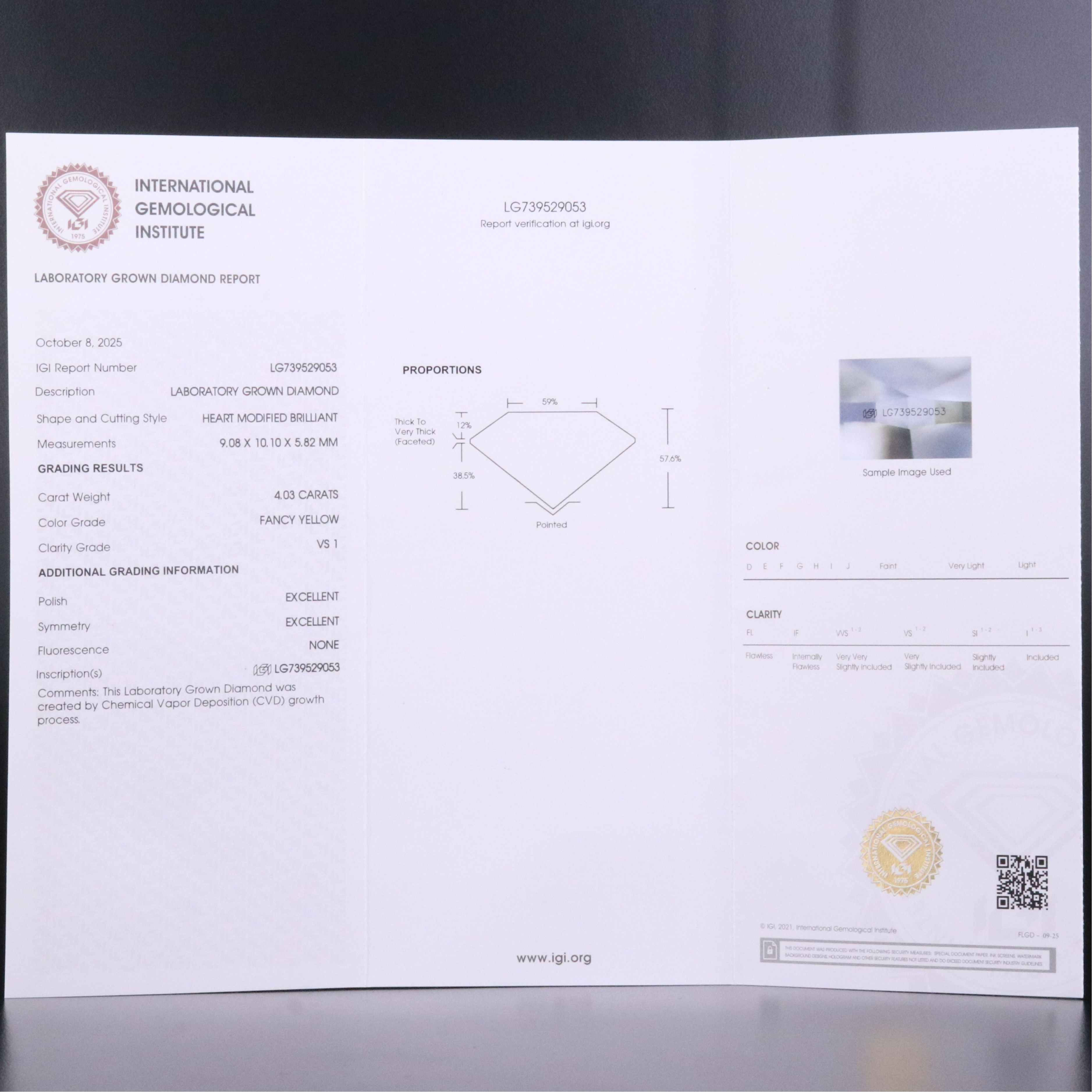 Platinum 4.03 CT Lab Grown Fancy Yellow Diamond Ring with IGI Report