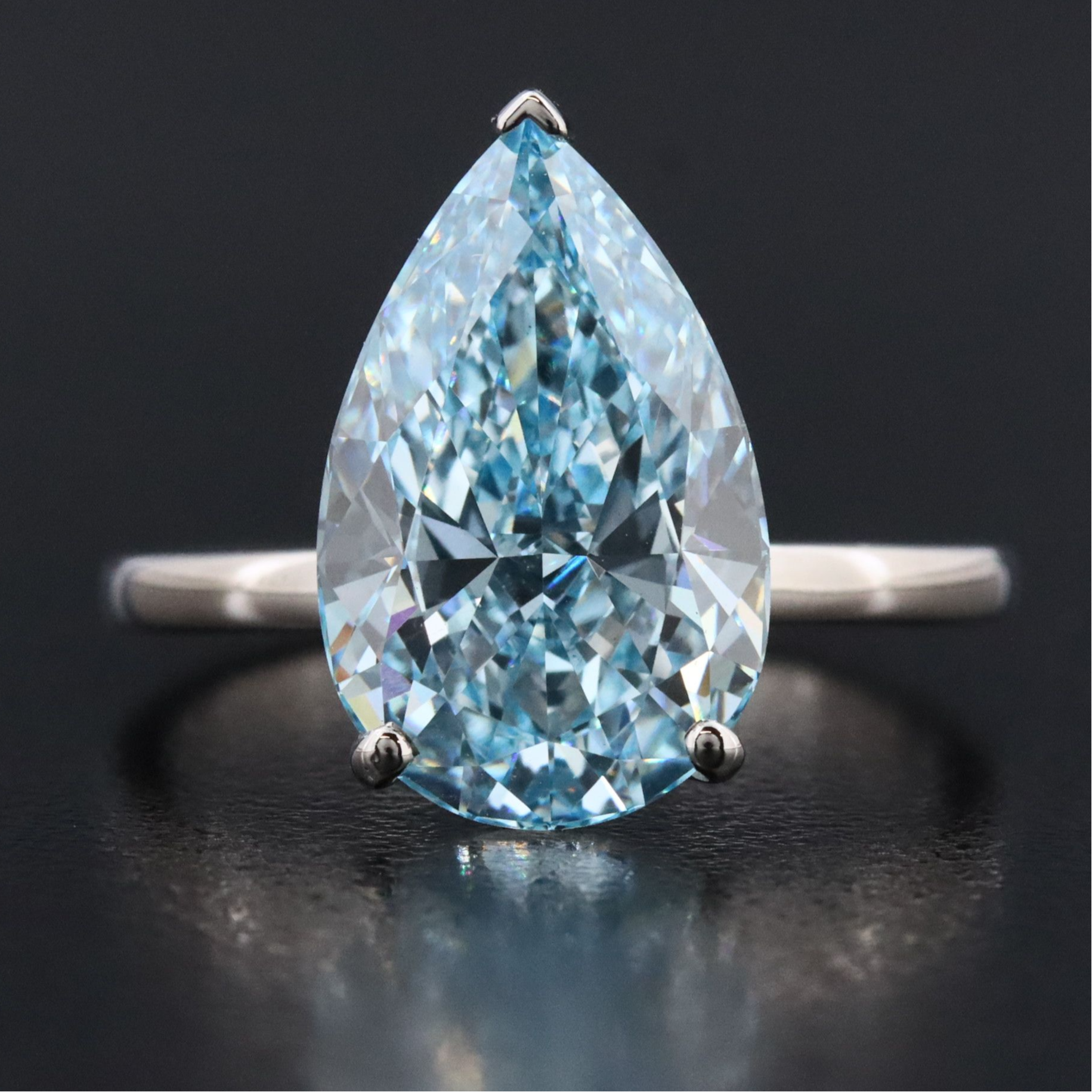 Platinum 5.06 CT Lab Grown Fancy Vivid Blue Diamond Ring with IGI Report