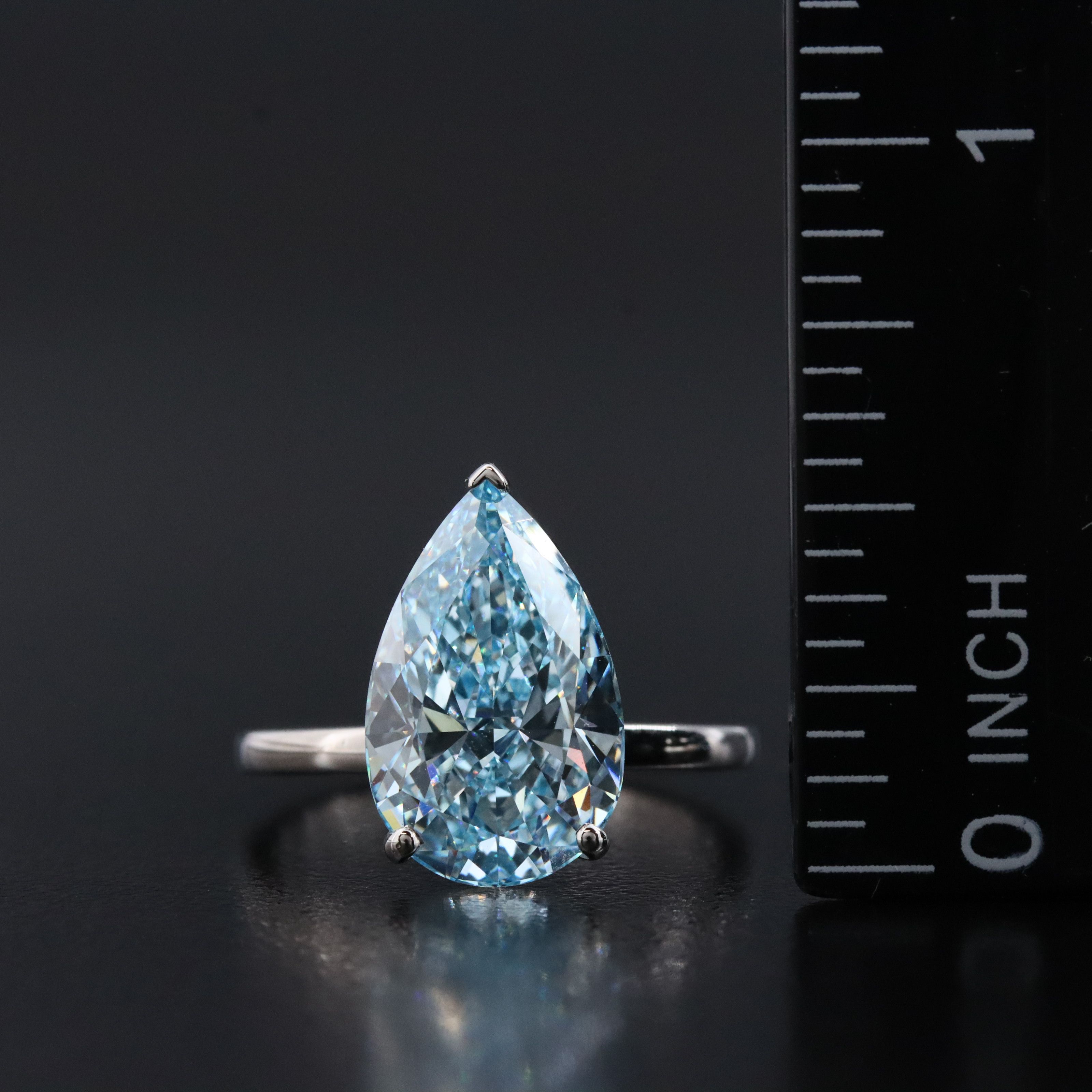 Platinum 5.06 CT Lab Grown Fancy Vivid Blue Diamond Ring with IGI Report