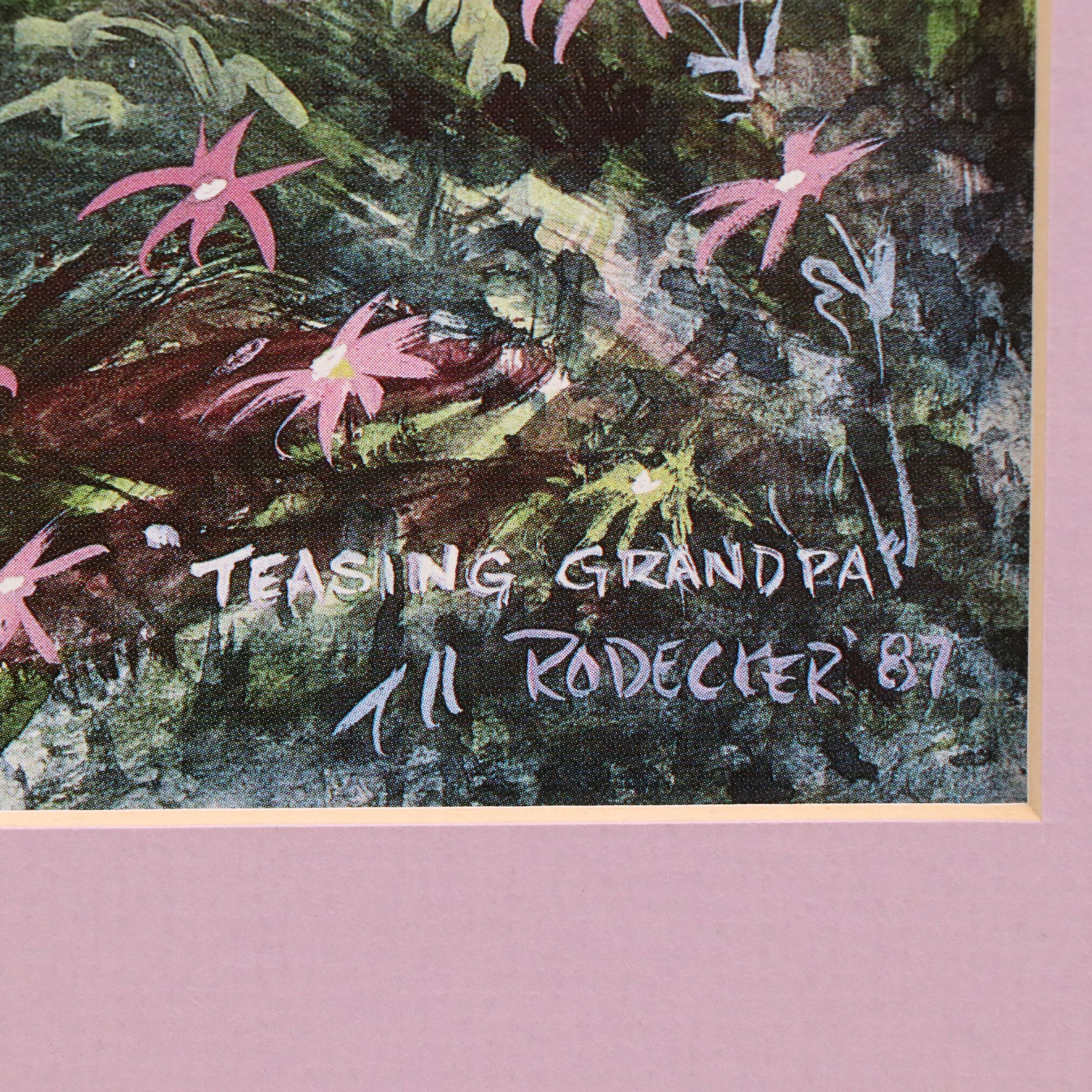 After Ron Rodecker Offset Lithograph "Teasing Grandpa" Circa 1987