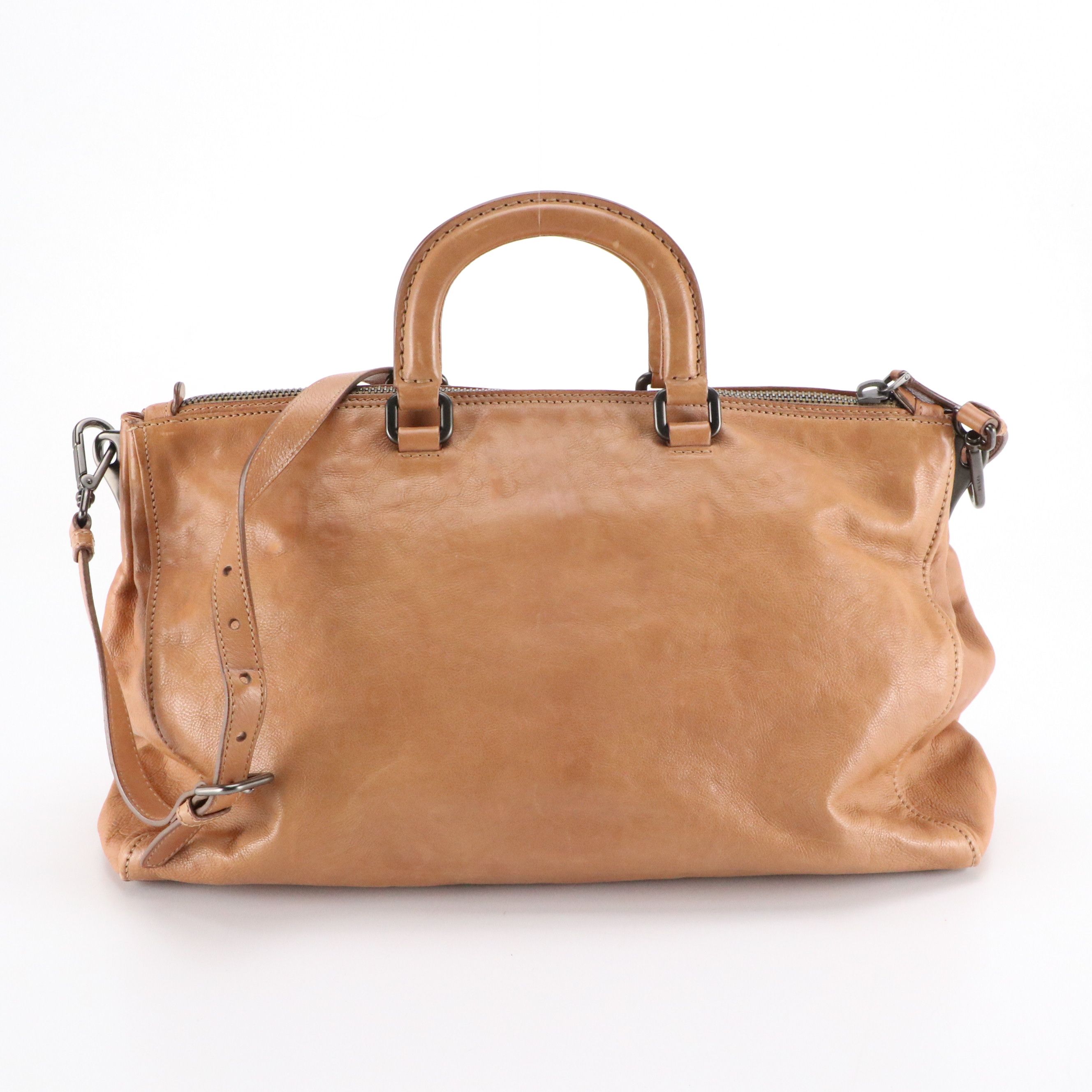 Prada Top Handle Two-Way Zip Tote Bag in Brown Calfskin Leather