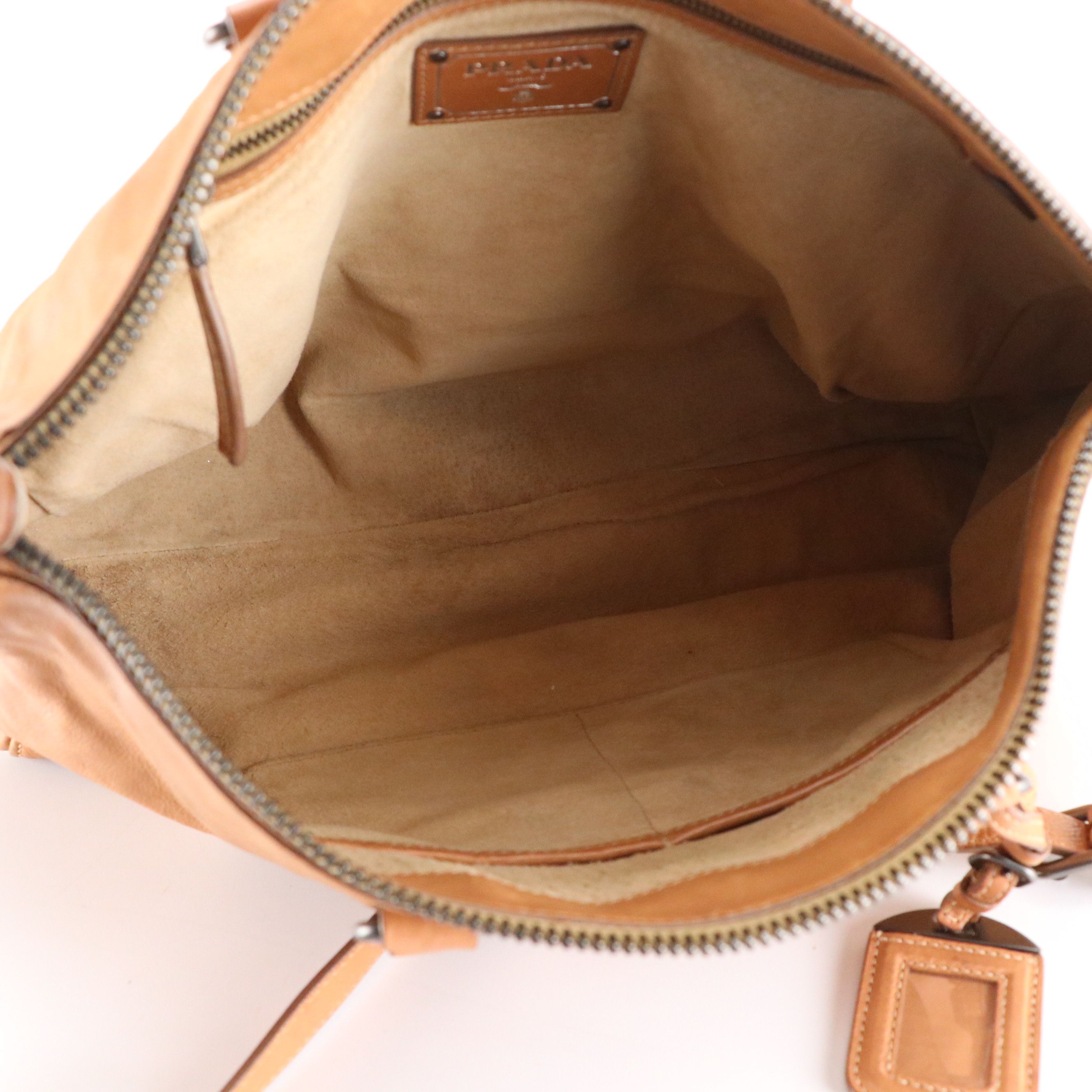 Prada Top Handle Two-Way Zip Tote Bag in Brown Calfskin Leather