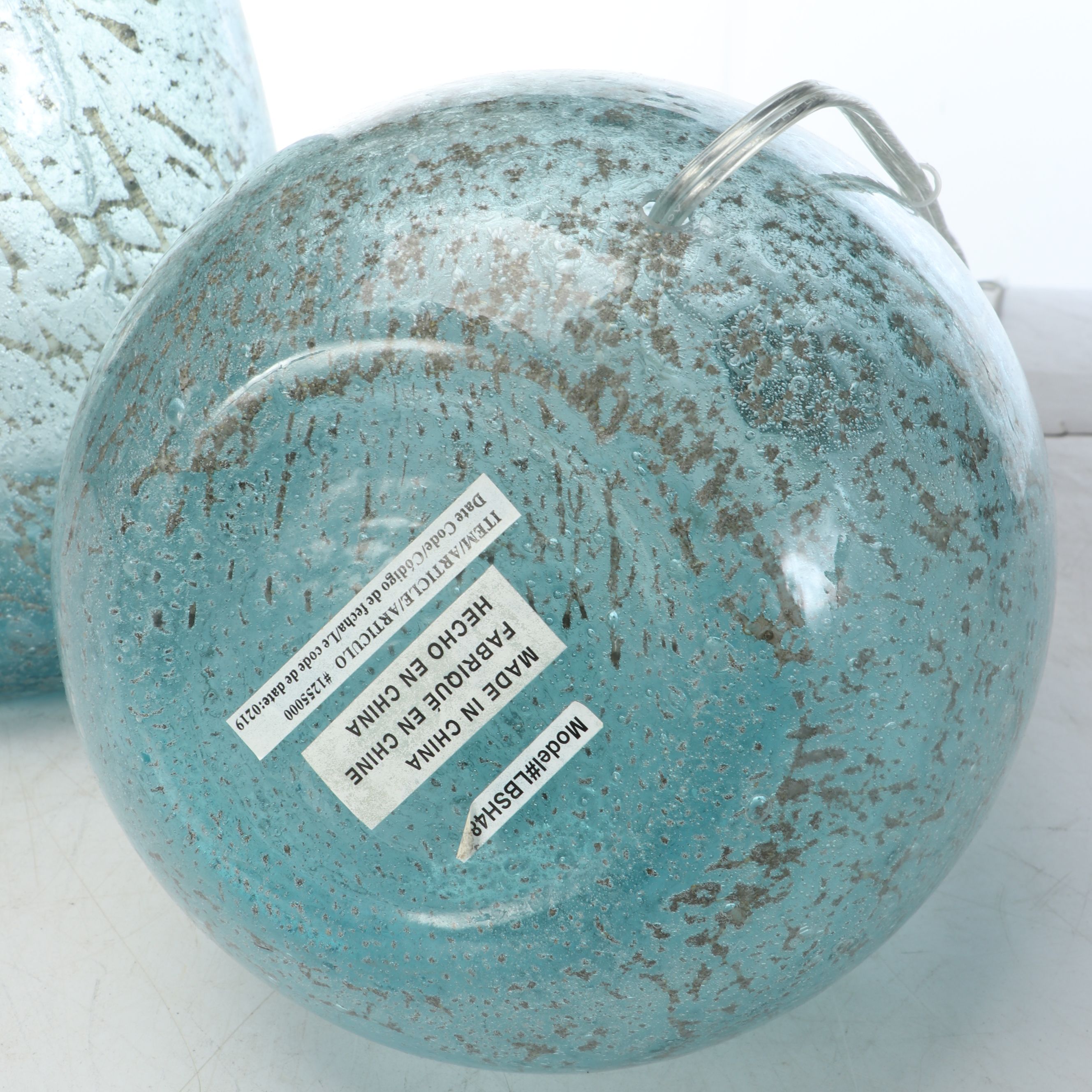 Aqua Seed Glass Vessel Table Lamps with Cotton Drum Shades