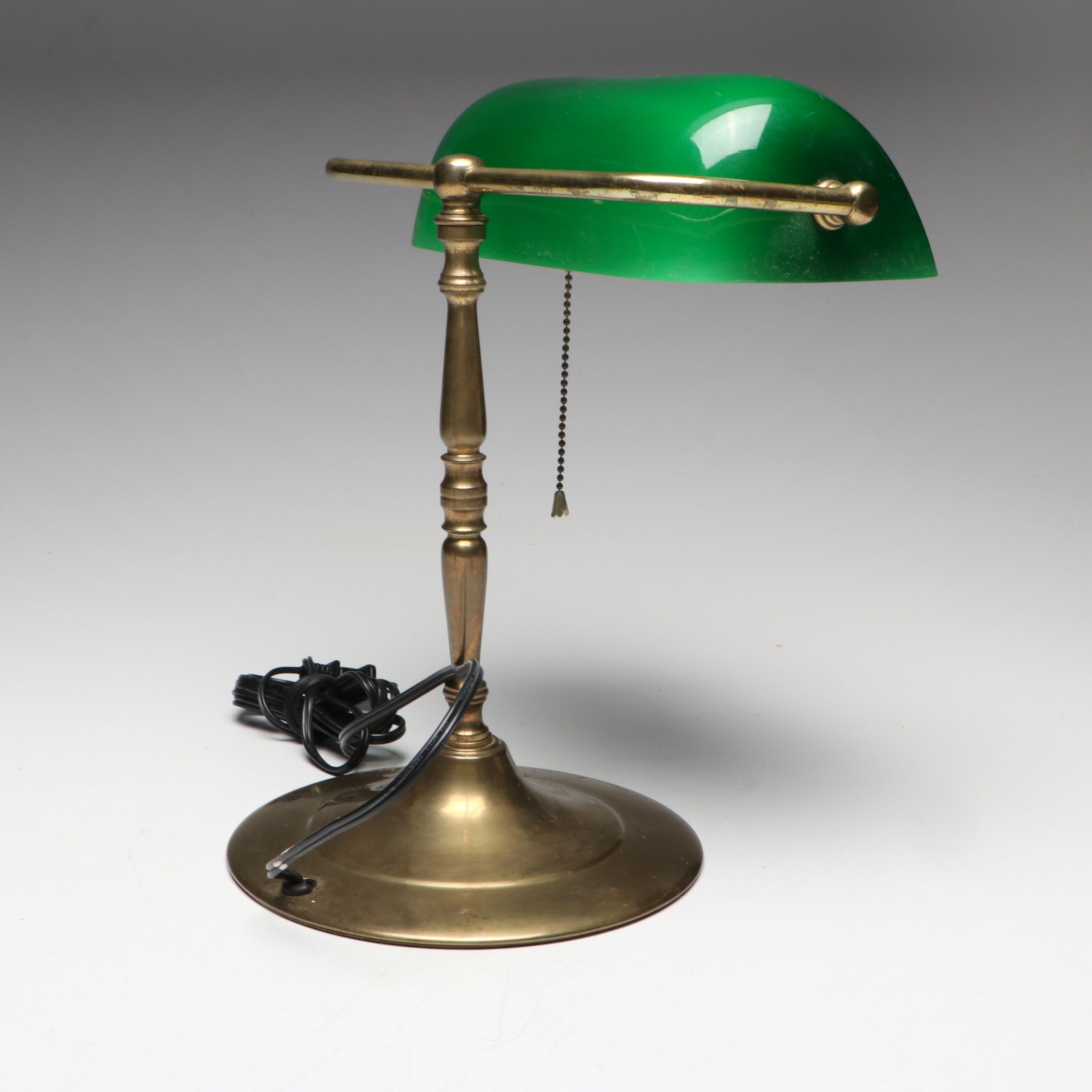 Brass Banker's Desk Lamp with Cased Green Shade, Vintage