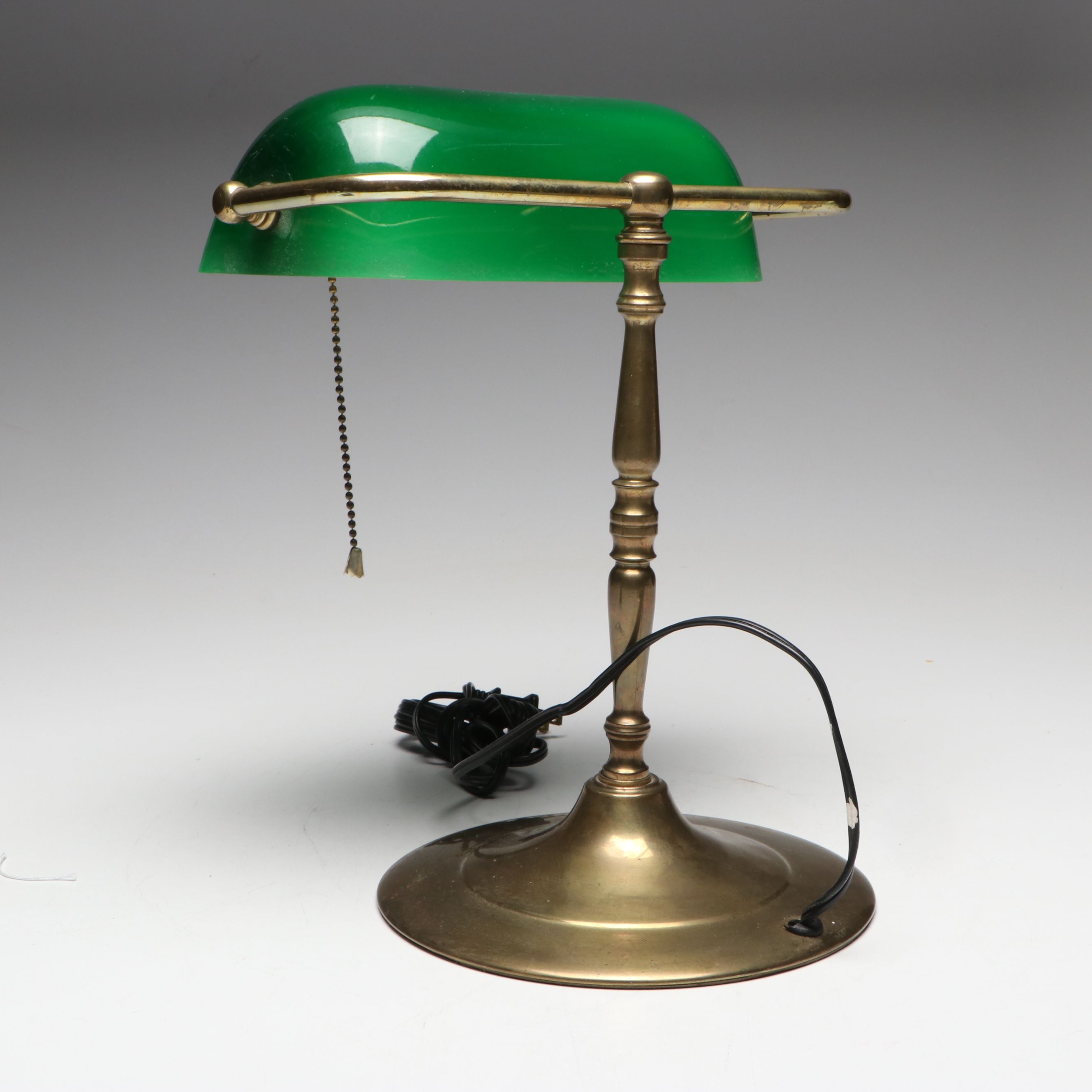 Brass Banker's Desk Lamp with Cased Green Shade, Vintage