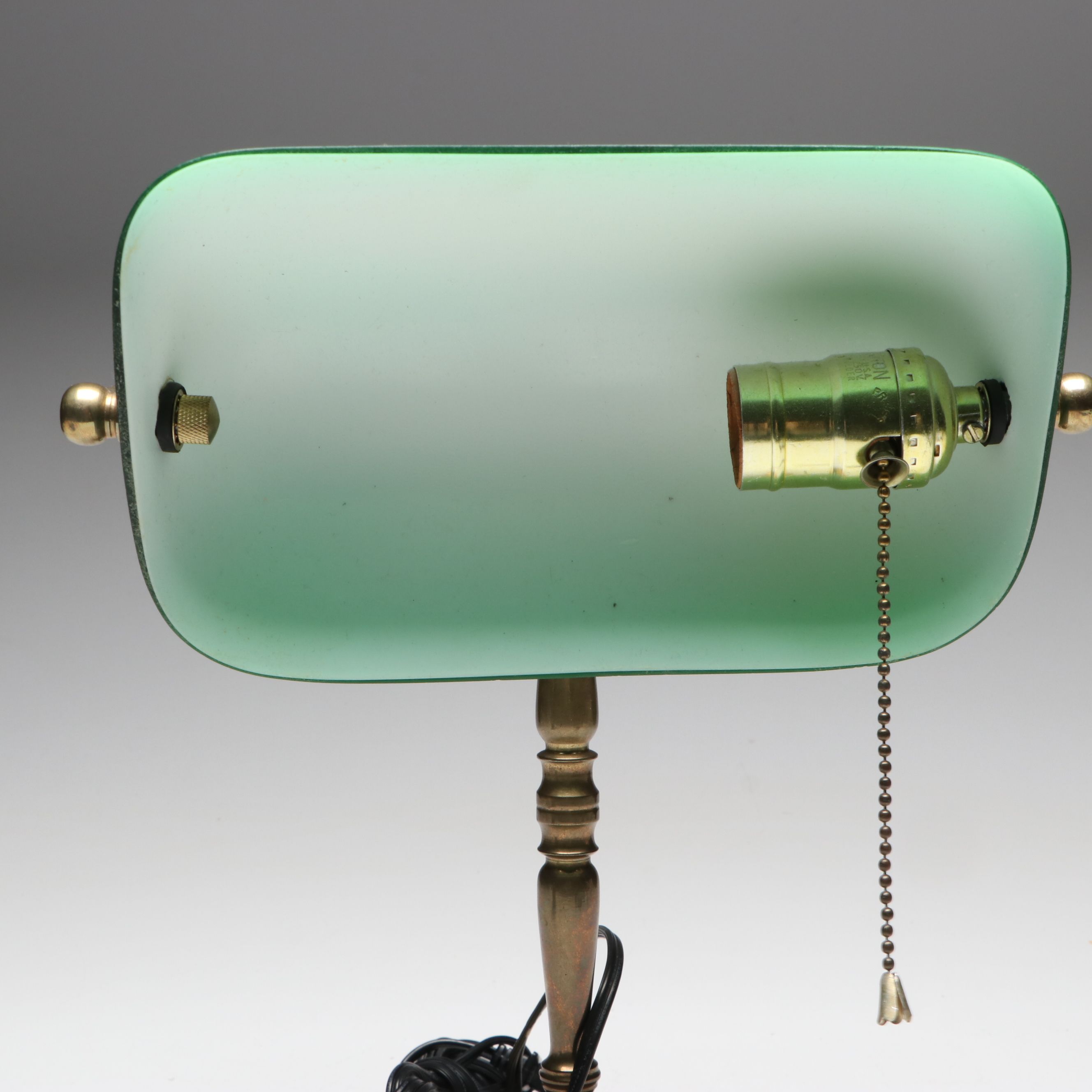 Brass Banker's Desk Lamp with Cased Green Shade, Vintage