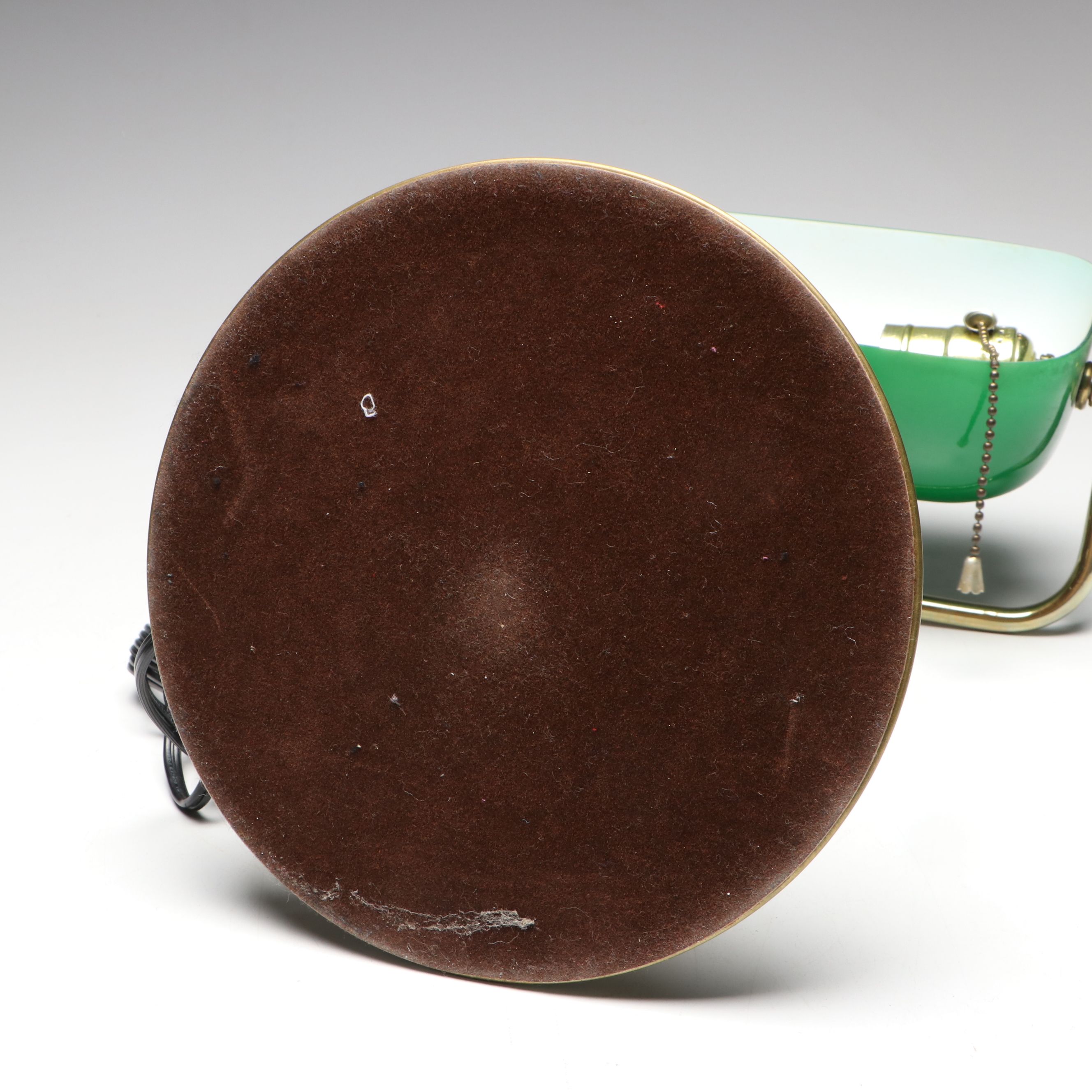 Brass Banker's Desk Lamp with Cased Green Shade, Vintage