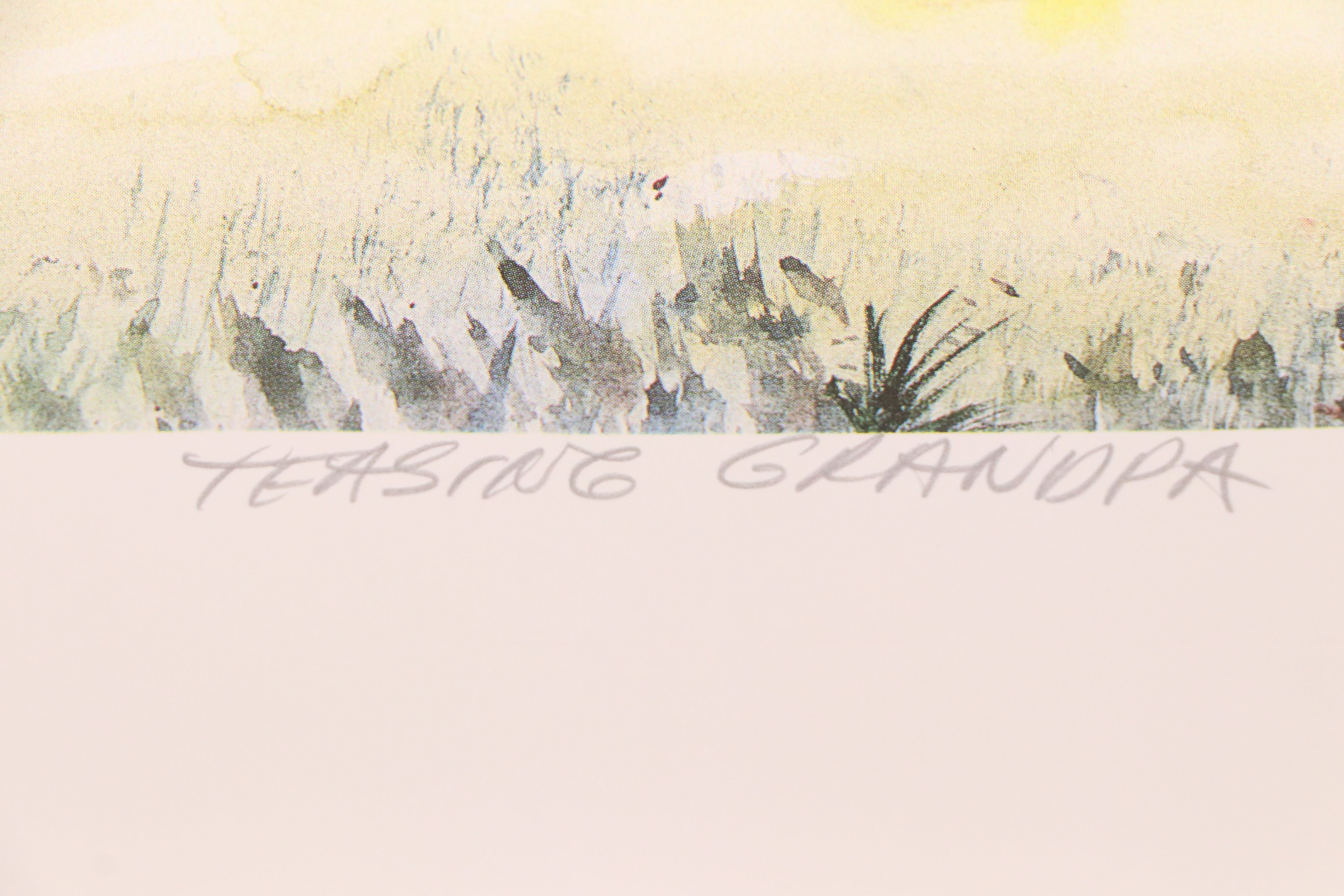 After Ron Rodecker Offset Lithograph "Teasing Grandpa" Circa 1987