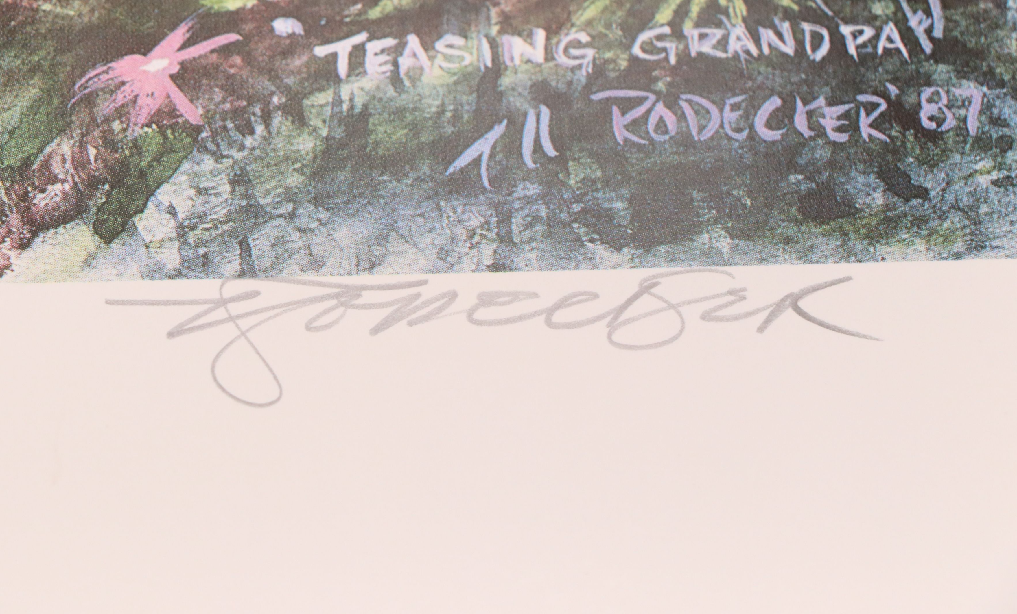 After Ron Rodecker Offset Lithograph "Teasing Grandpa" Circa 1987