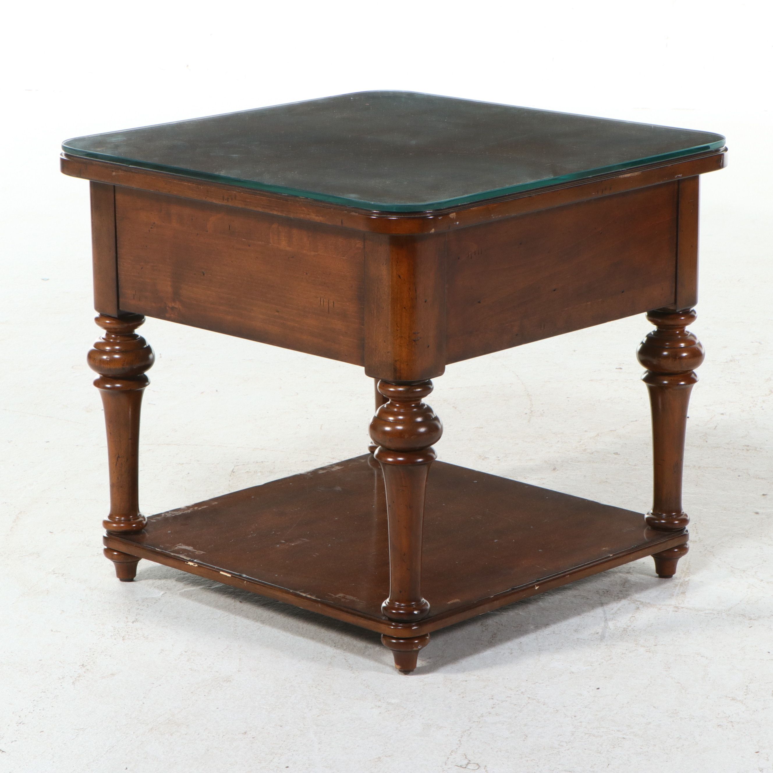 Traditional Style Square End Table with Glass Top