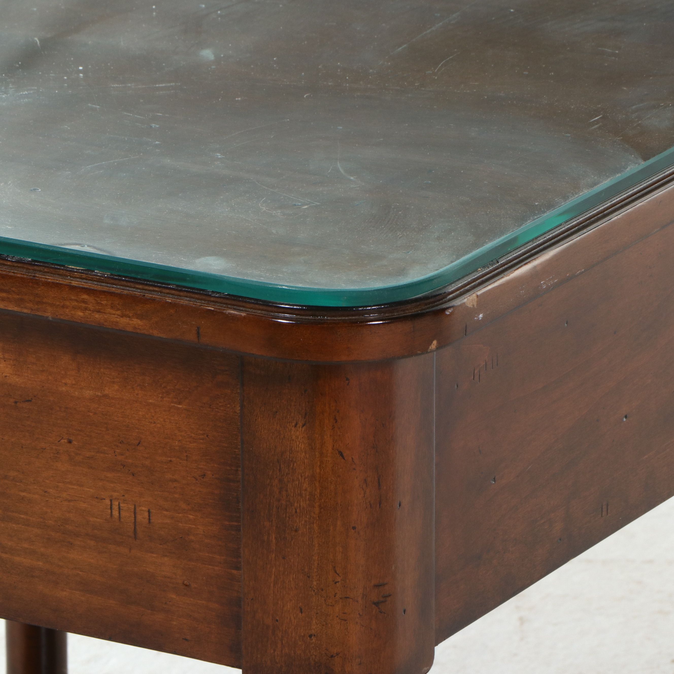 Traditional Style Square End Table with Glass Top