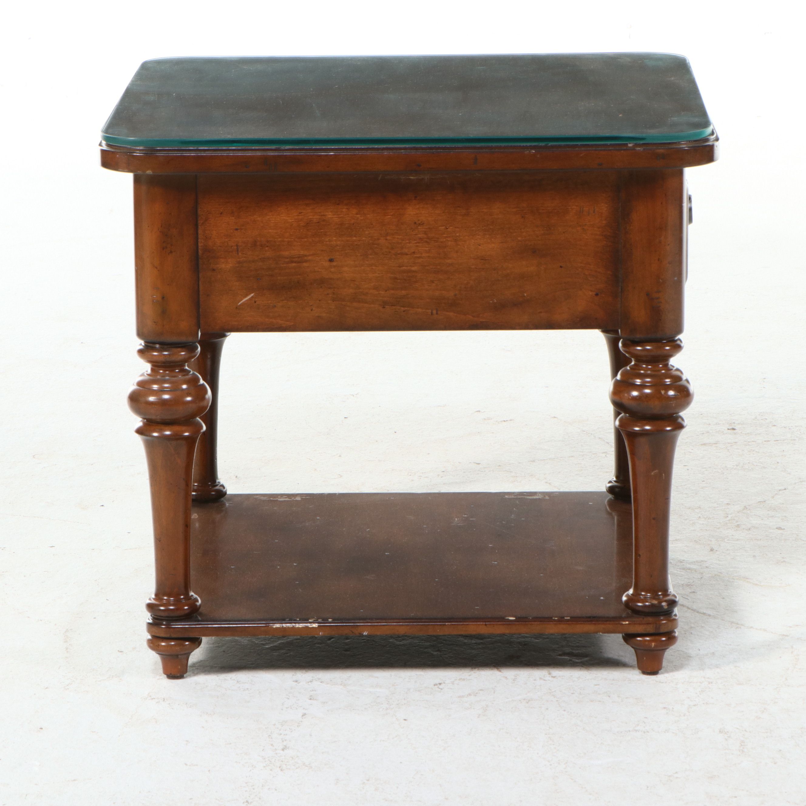 Traditional Style Square End Table with Glass Top