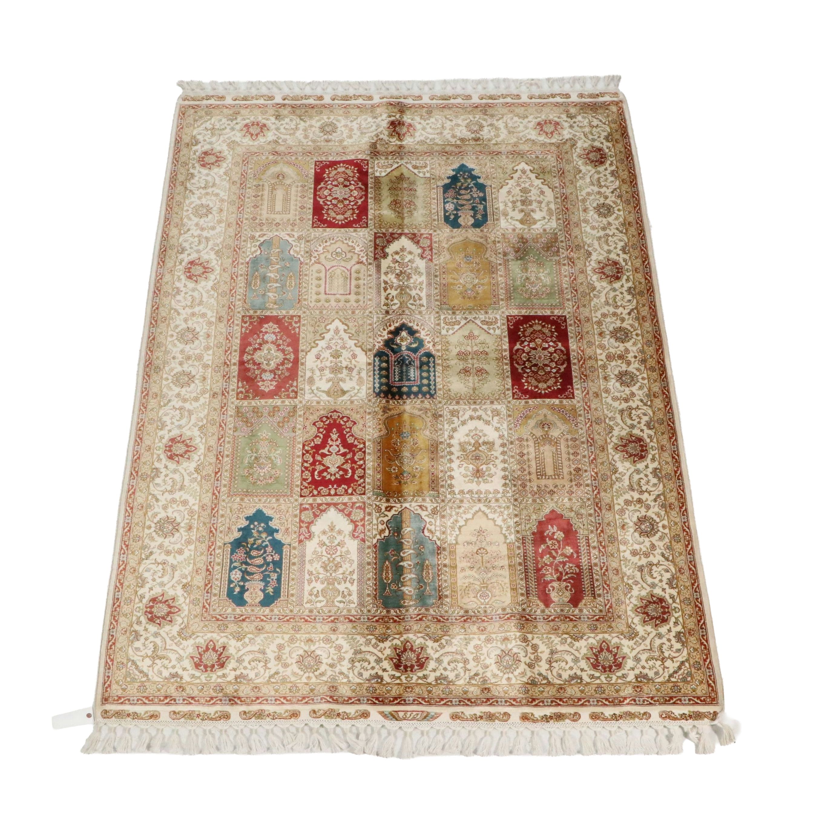 5'7 x 8'9 Hand-Knotted Indo-Kashmir Style "Four Seasons" Silk Area Rug