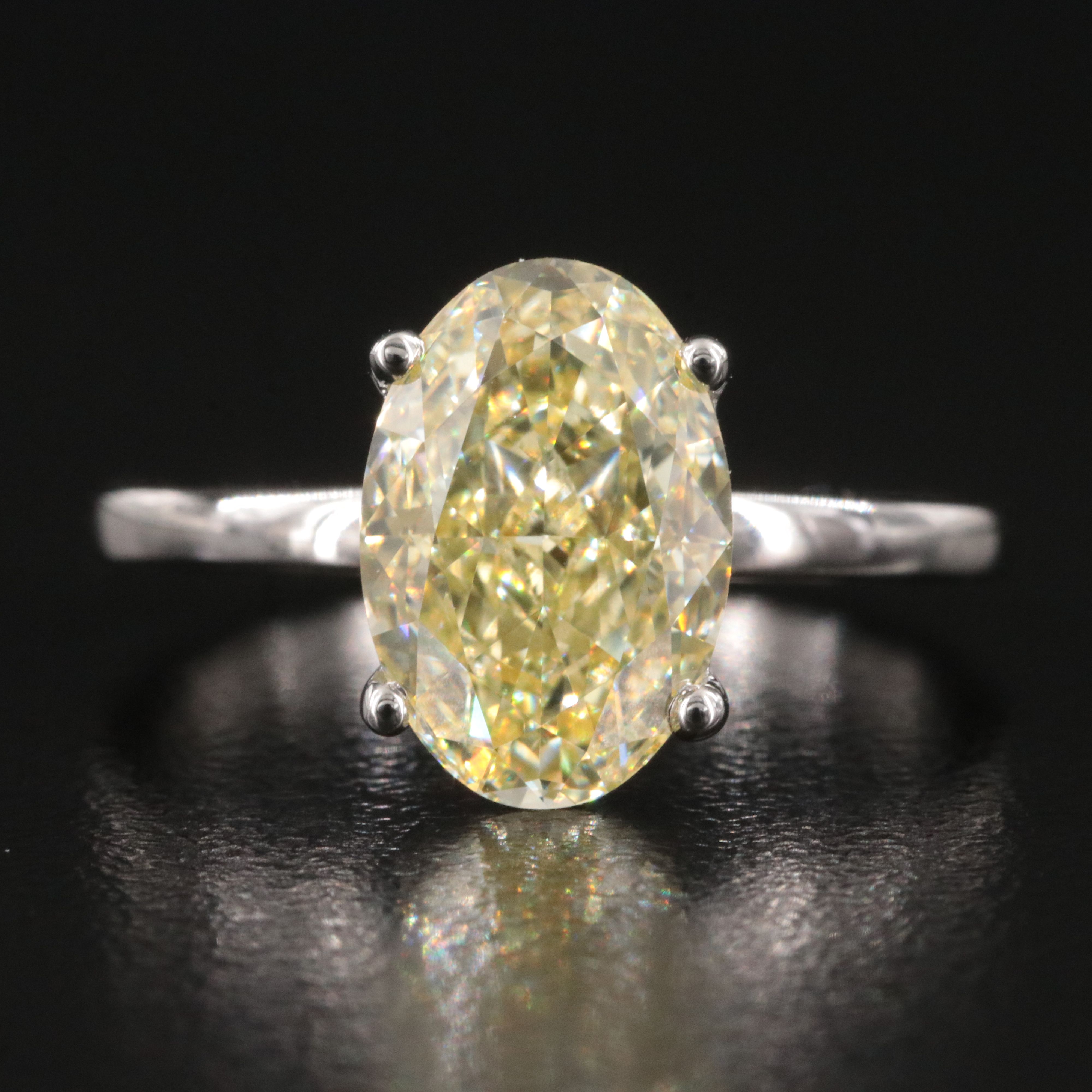 Platinum 3.01 CT Lab Grown Fancy Intense Yellow Diamond Ring with IGI Report