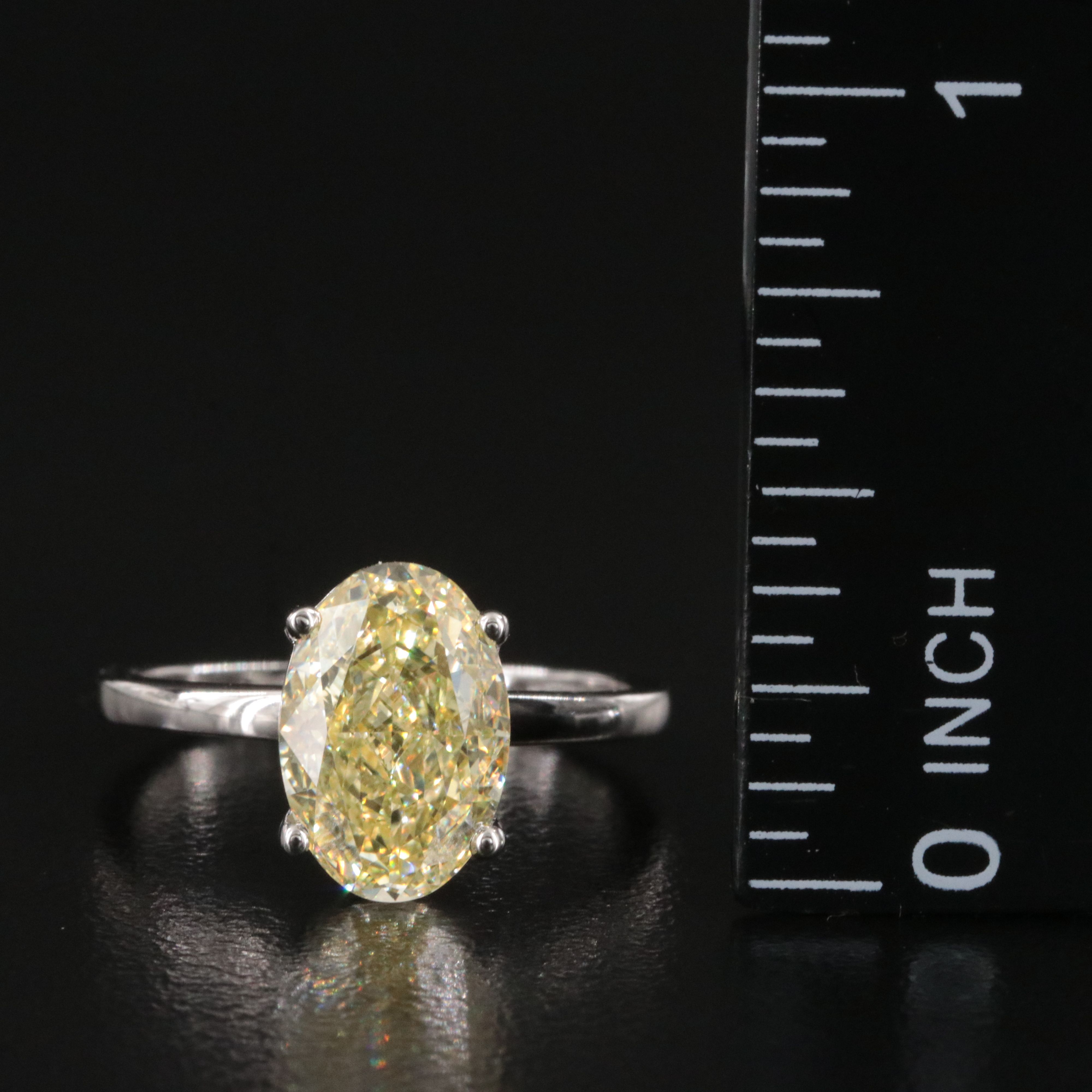 Platinum 3.01 CT Lab Grown Fancy Intense Yellow Diamond Ring with IGI Report