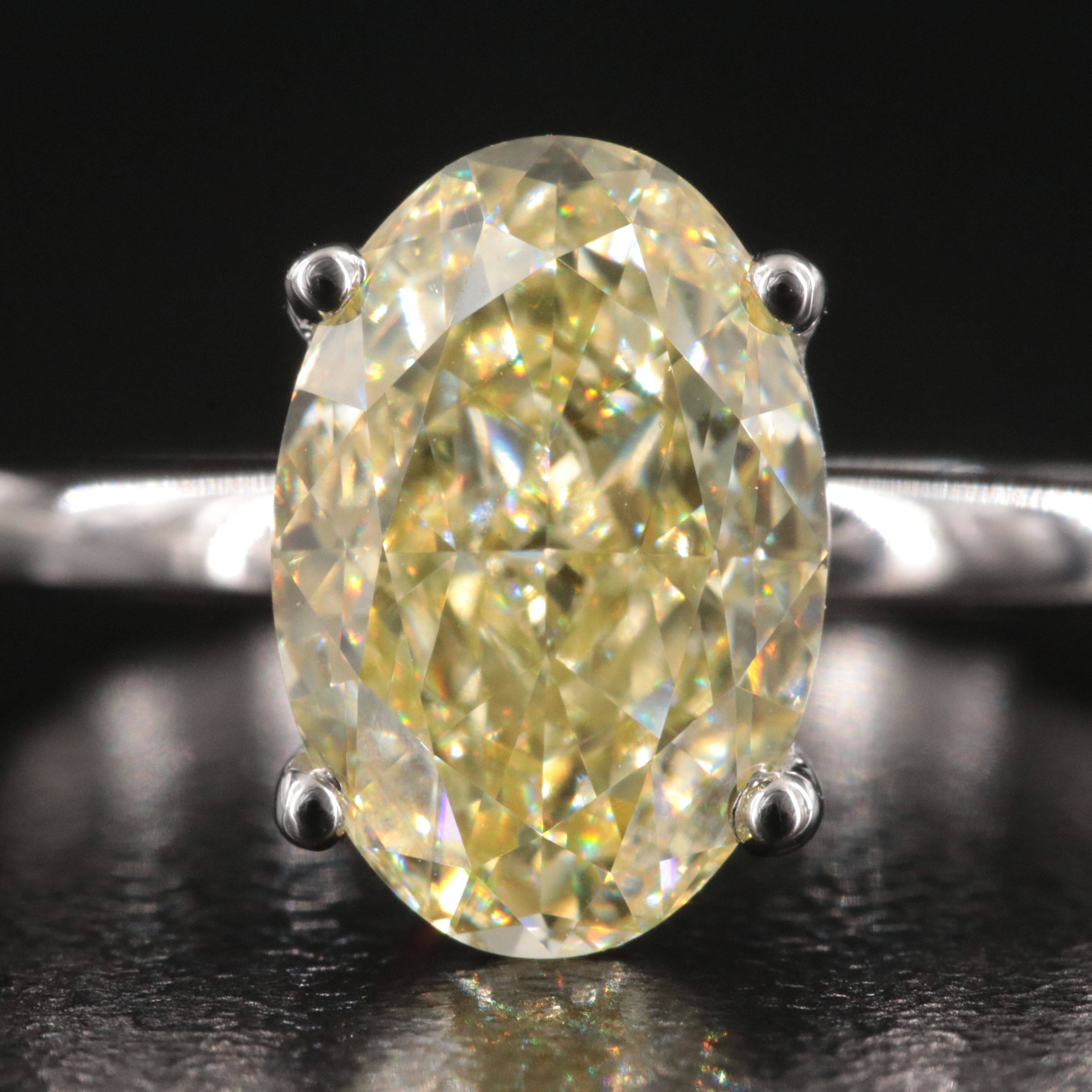 Platinum 3.01 CT Lab Grown Fancy Intense Yellow Diamond Ring with IGI Report